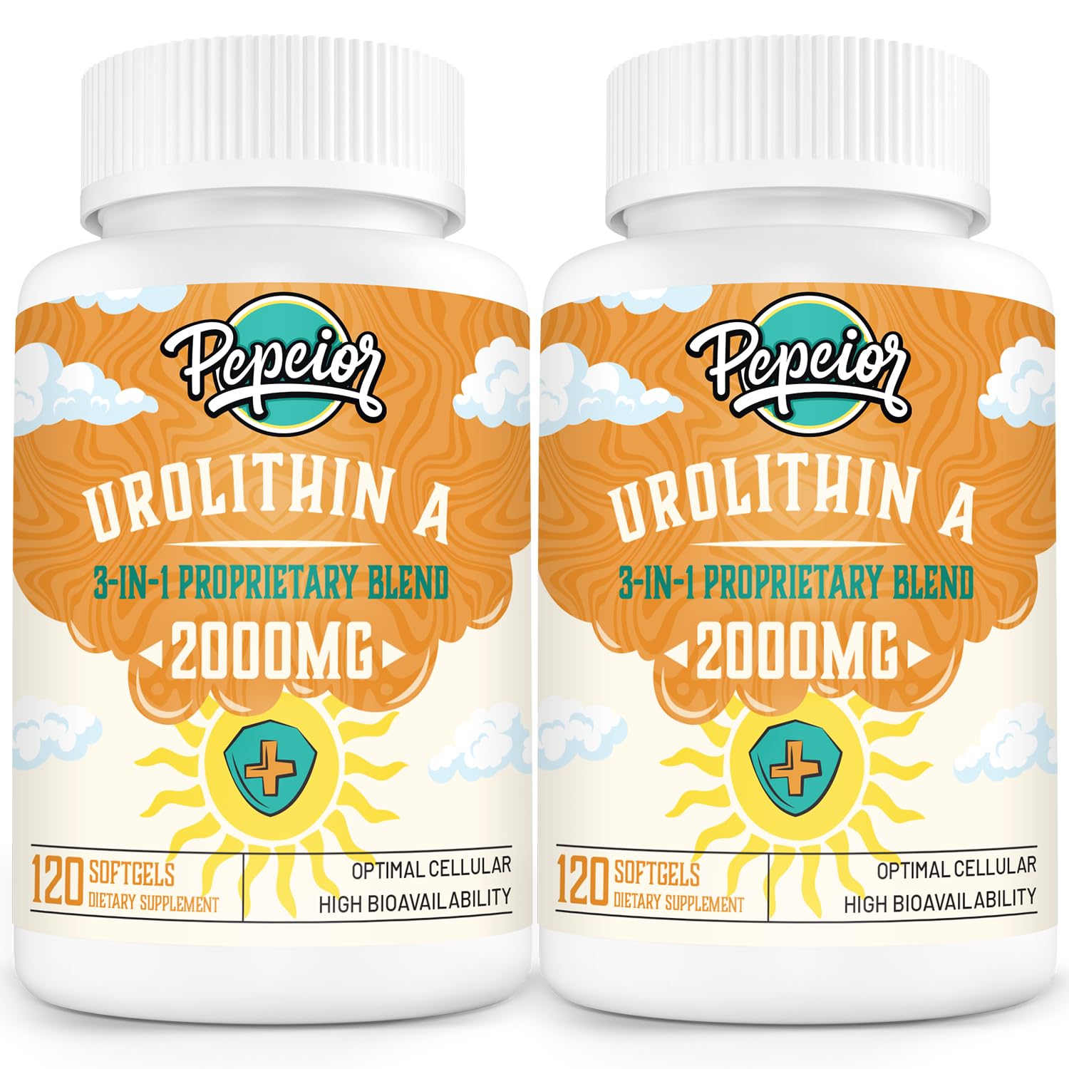 Urolithin A Supplement 2000MG - for Mitochondria, Energy, Antioxidants, Premium Quality Cellular, 120 Softgels (2 Bottles)