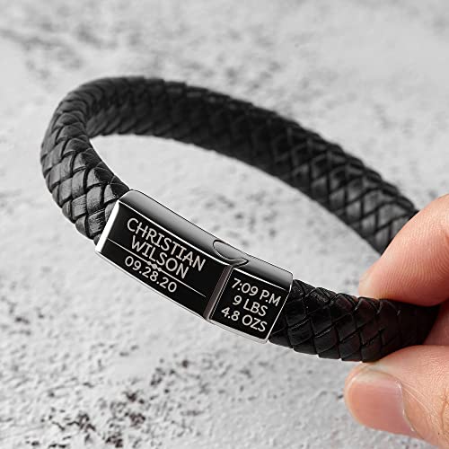 Baby Name Stats Leather Bracelet