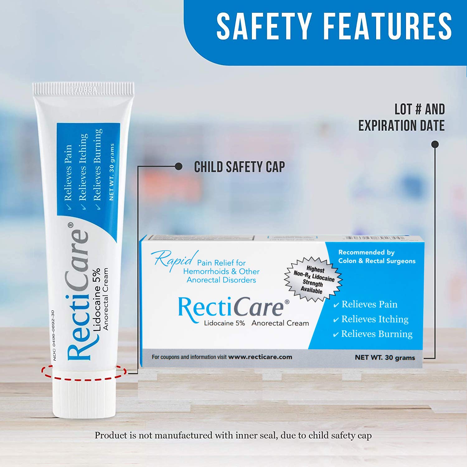 RectiCare Anorectal Lidocaine 5% Cream: Topical Numbing Cream for Treatment of Hemorrhoids & Other Anorectal Disorders - 30g Tube