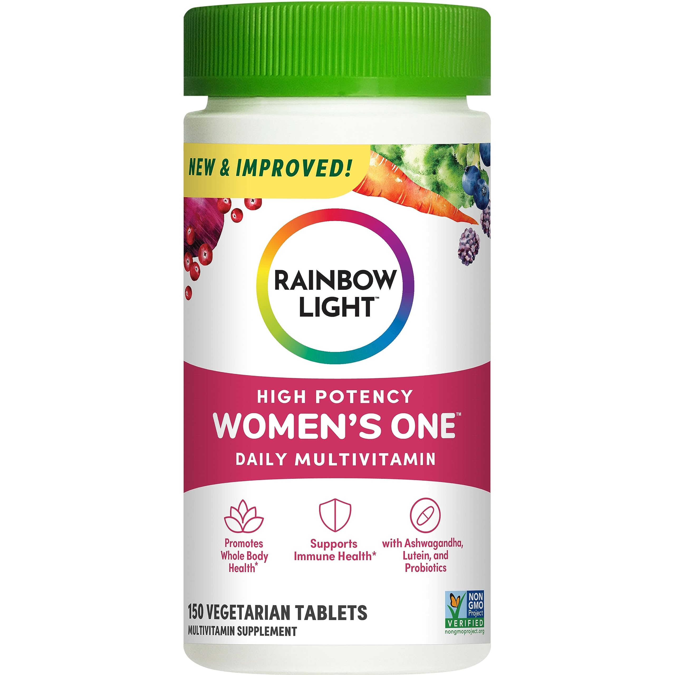 Rainbow Light Womens One High-Potency Daily Multivitamin, Womens Multivitamin Provides High-Potency Immune Support, With Vitamin C, Biotin and Ashwagandha, Vegetarian, 150 Count