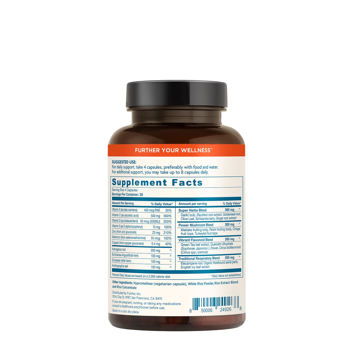 Further Food Ultimate Immune Support Vitamin C, D, E and Zinc + Natural Immunity Booster Multivitamin Herbal Supplement Elderberry & Echinacea, Daily Immune Defense & Antioxidant Support.