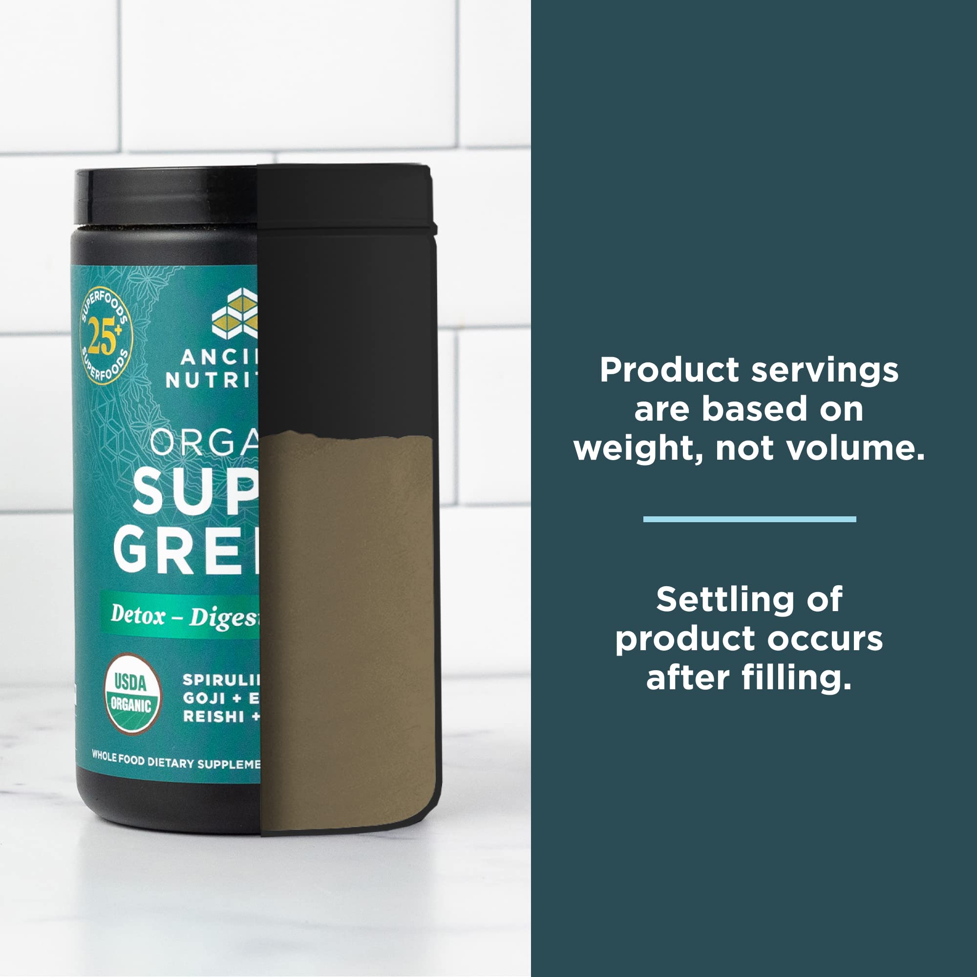 Ancient Nutrition Super Greens Powder, Organic Superfood Powder with Probiotics Made with Spirulina, Chlorella, Matcha, and Digestive Enzymes, 25 Servings, 7.5oz