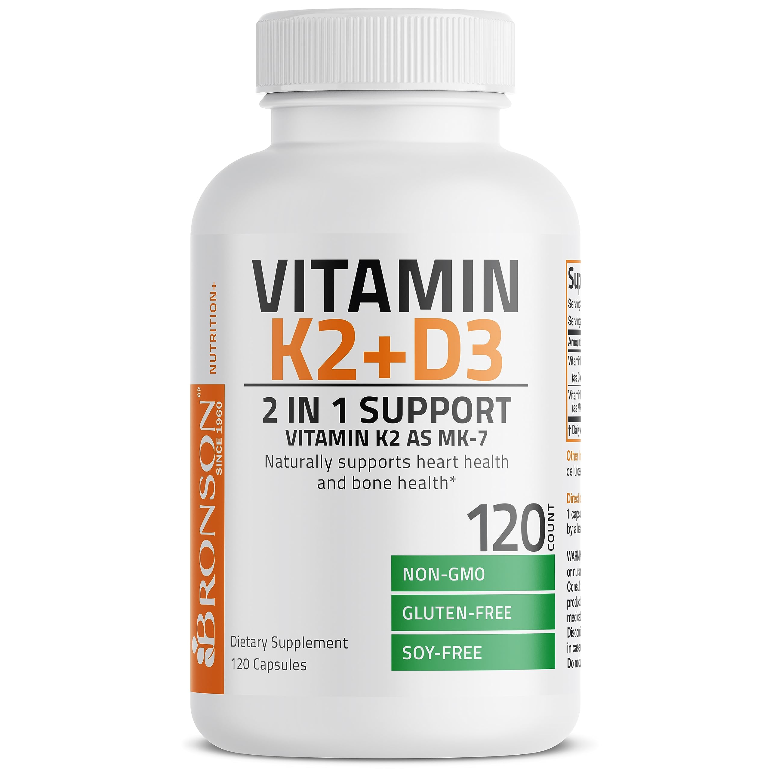 Bronson Vitamin K2 (MK7) with D3 Supplement Non-GMO Formula 5000 IU Vitamin D3 & 90 mcg Vitamin K2 MK-7 Easy to Swallow Vitamin D & K Complex, 120 Capsules