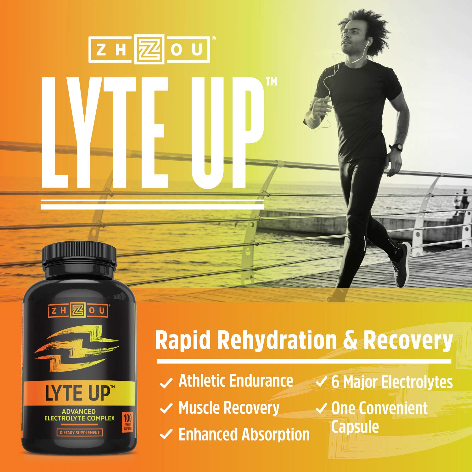 Zhou Lyte Up Advanced Electrolyte Supplement | Rehydrate After a Workout or Support a Keto Diet with Calcium | 100 CT