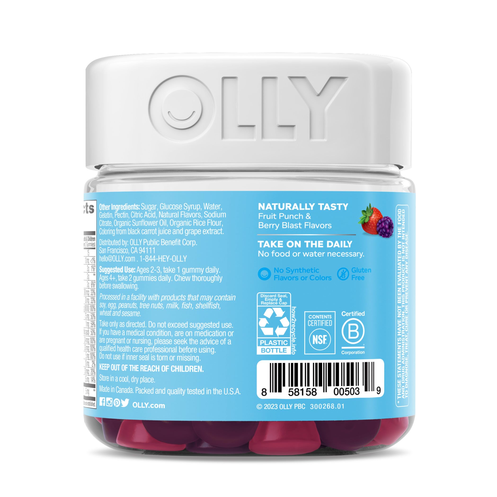 OLLY Kids Multivitamin + Probiotic Gummy, Digestive and Immune Support, Vitamins A, D, C, E, B, Zinc, Chewable Supplement, Berry, 35 Day Supply - 70 Count