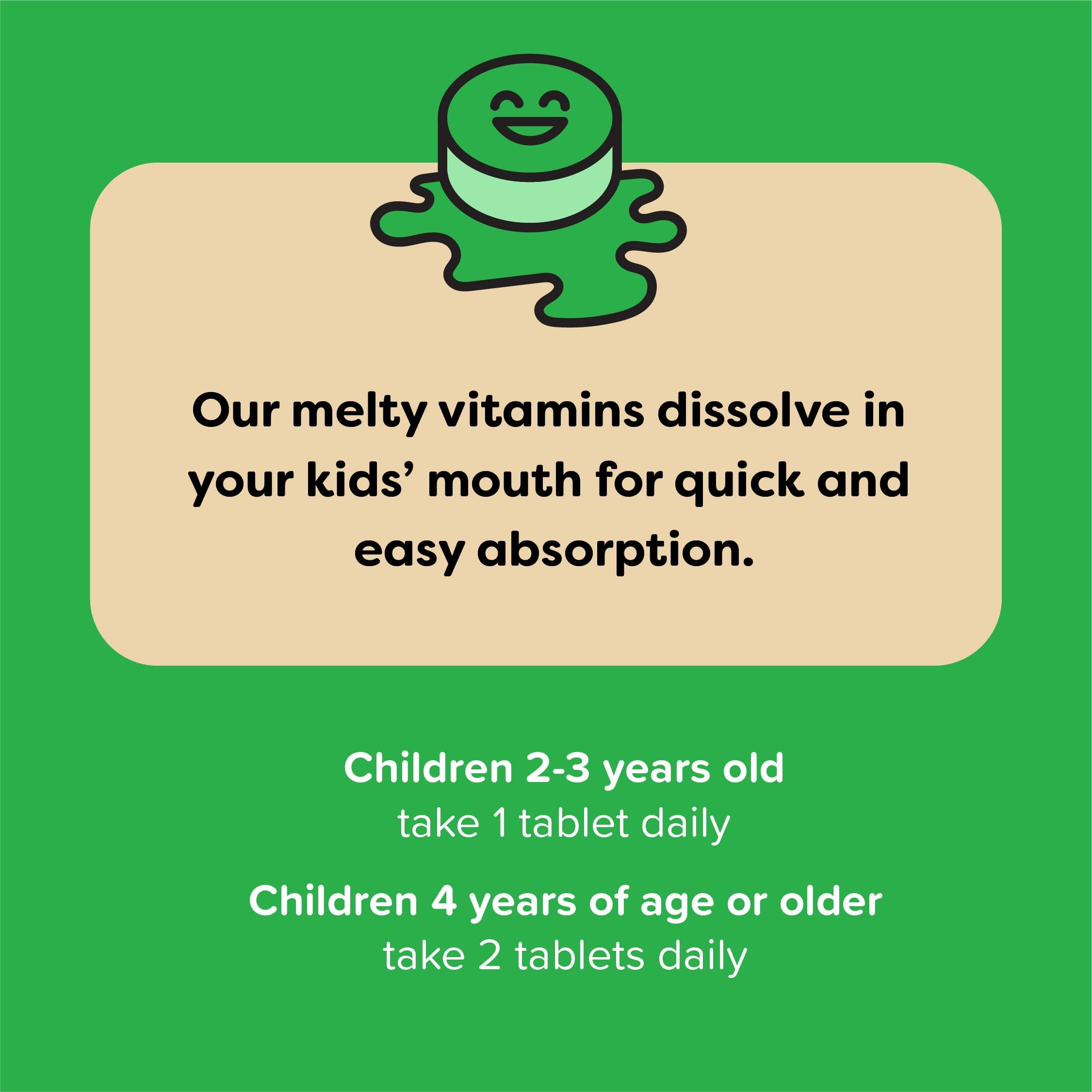 Renzo's Dynamite Vitamin D3 - Dissolving Kids Vitamin D3-60 Sugar-Free Melty Tabs, Lil’ Green Apple Flavored