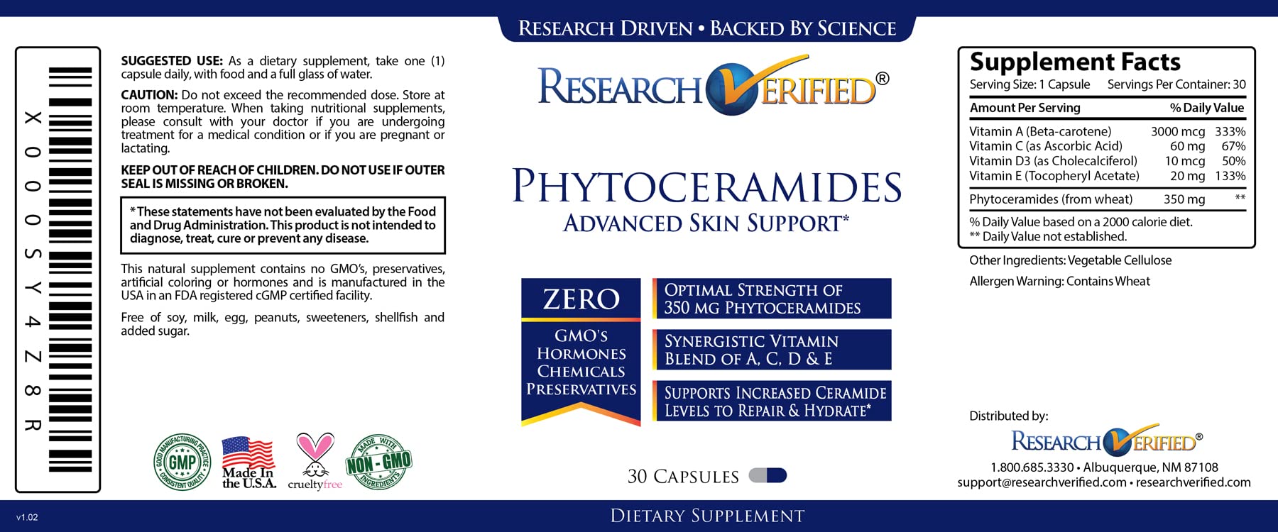 Research Verified 100% Pure Phytoceramides - 90 Capsules - 3 Month Supply - 100% Pure Wheat Extract Oil - with Vitamin E- #1 Wrinkles Fighter - 350mg