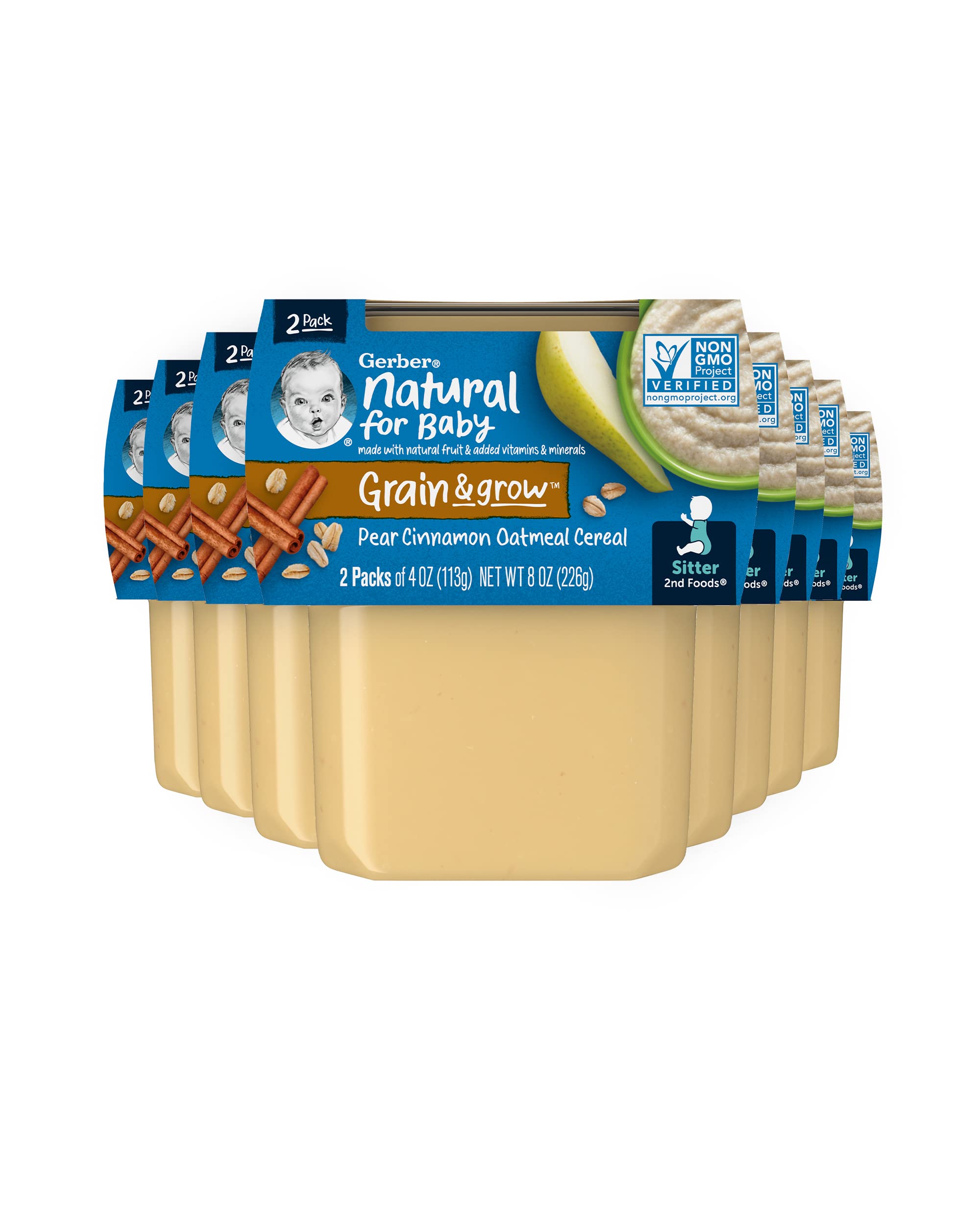 Gerber Baby Food 2nd Foods, Mixed Cereal, Pears & Cinnamon with Oatmeal Puree, 4 Ounce Tubs, 2-Pack (Pack of 8)