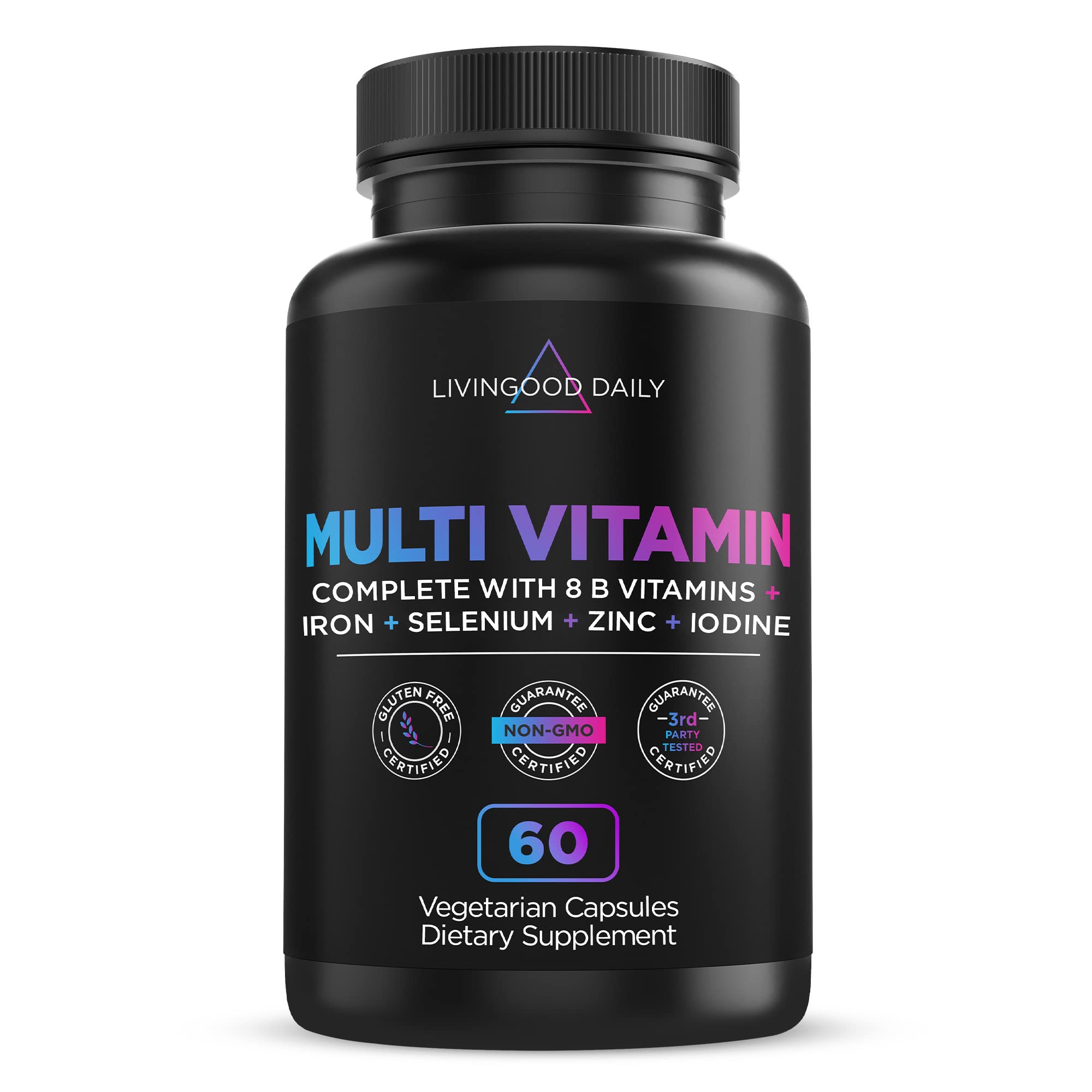 Livingood Daily Multi Vitamin - Complete Multivitamin for Women & Men - Multimineral with Iron, B Complex, Selenium, Zinc, Iodine - 2/Day Multivitamins Supplements for Adults, 60 Capsules