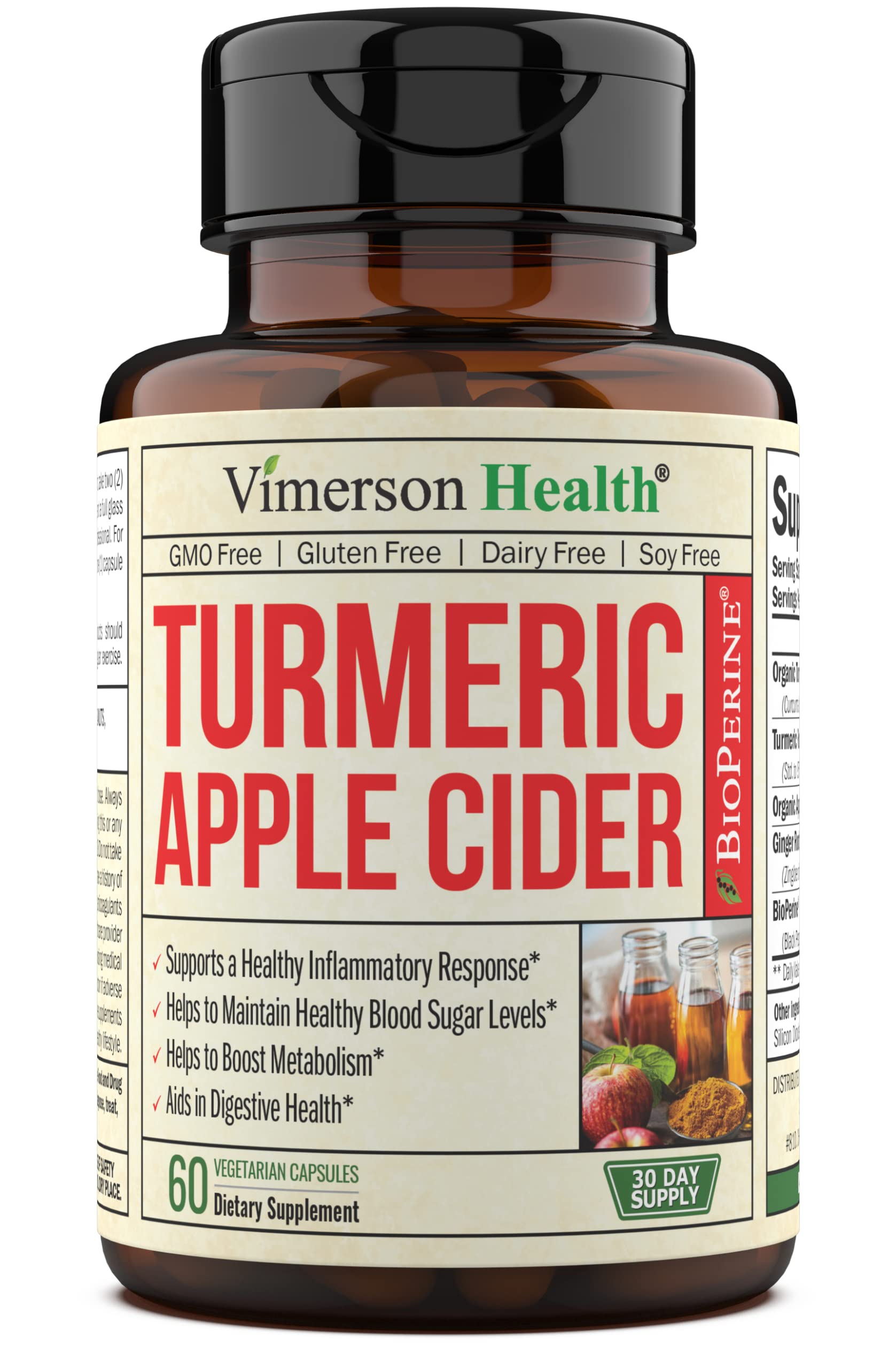 Apple Cider Vinegar Capsules with Turmeric Curcumin and Black Pepper - 95% Curcuminoids - Vegan Supplement for Joint Support and Digestive Health - Made with Organic Tumeric, Ginger Root and Bioperine