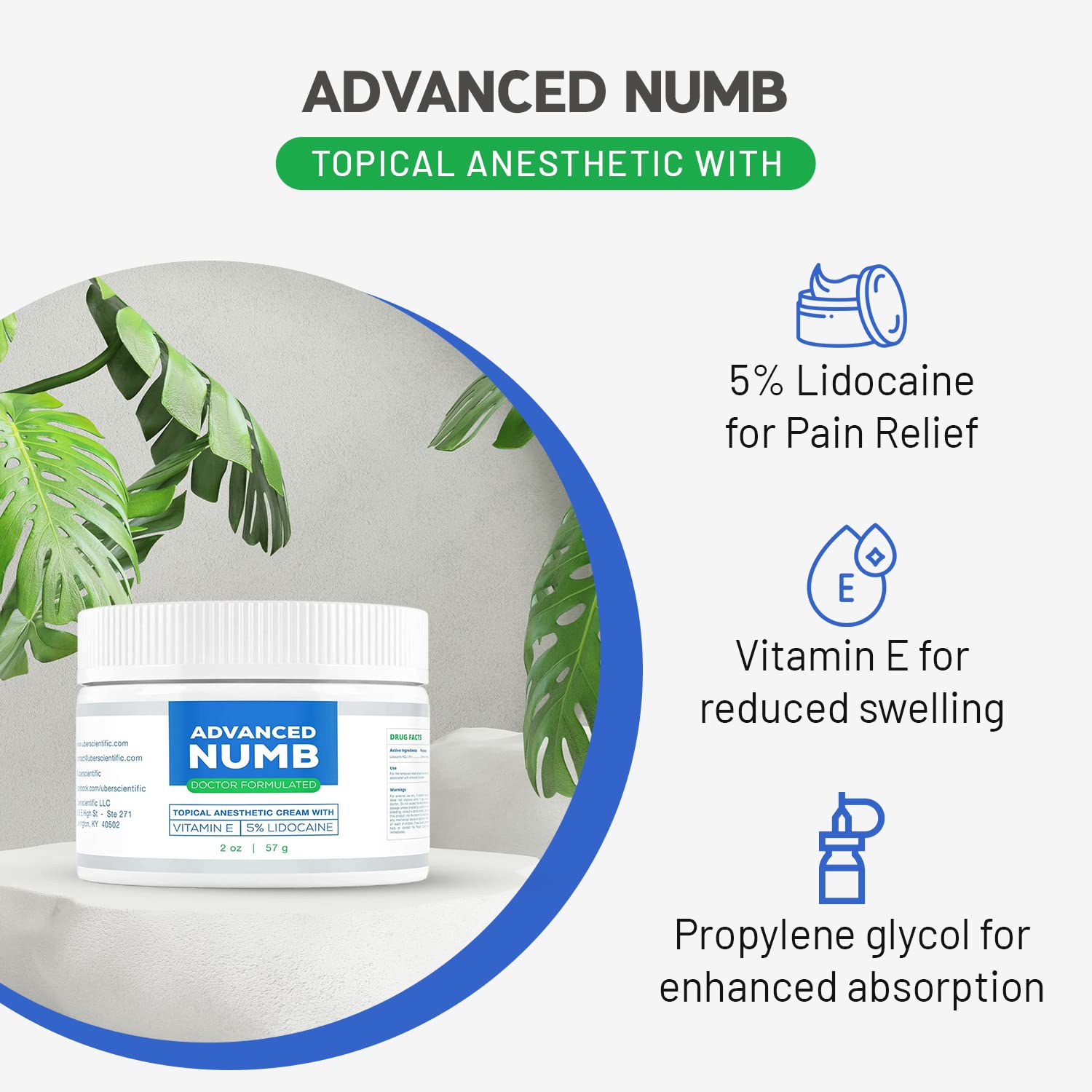 Advanced Numb (2 oz 5% Lidocaine Pain Relief Cream, Lidocaine Ointment, Numbing Cream, Made in USA