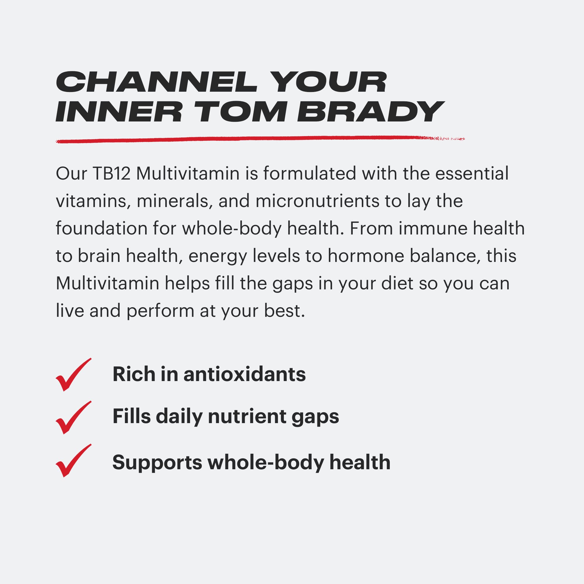 TB12 Multivitamin by Tom Brady. NSF Certified Minerals and Antioxidants for Daily Needs. Complete, bioavailable multivitamin for Healthy Aging, Brain Support, Energy, Immunity. Tablets (60 Count)