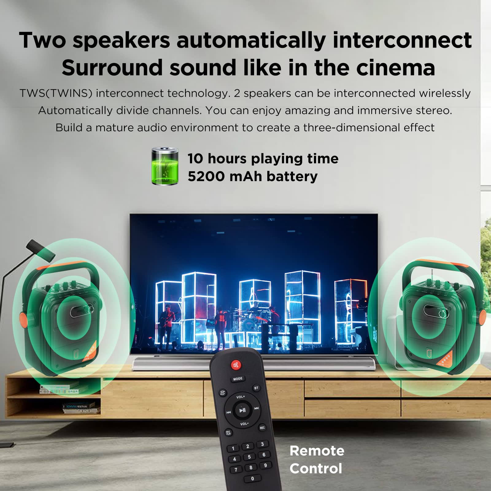 JYX Karaoke Machine for Adults and Kids with 2 UHF Wireless Microphones, TWS, FM Radio, Audio Recording - PA Speaker System Supports Bluetooth/AUX/USB/TF Card for Party, Meeting, Wedding