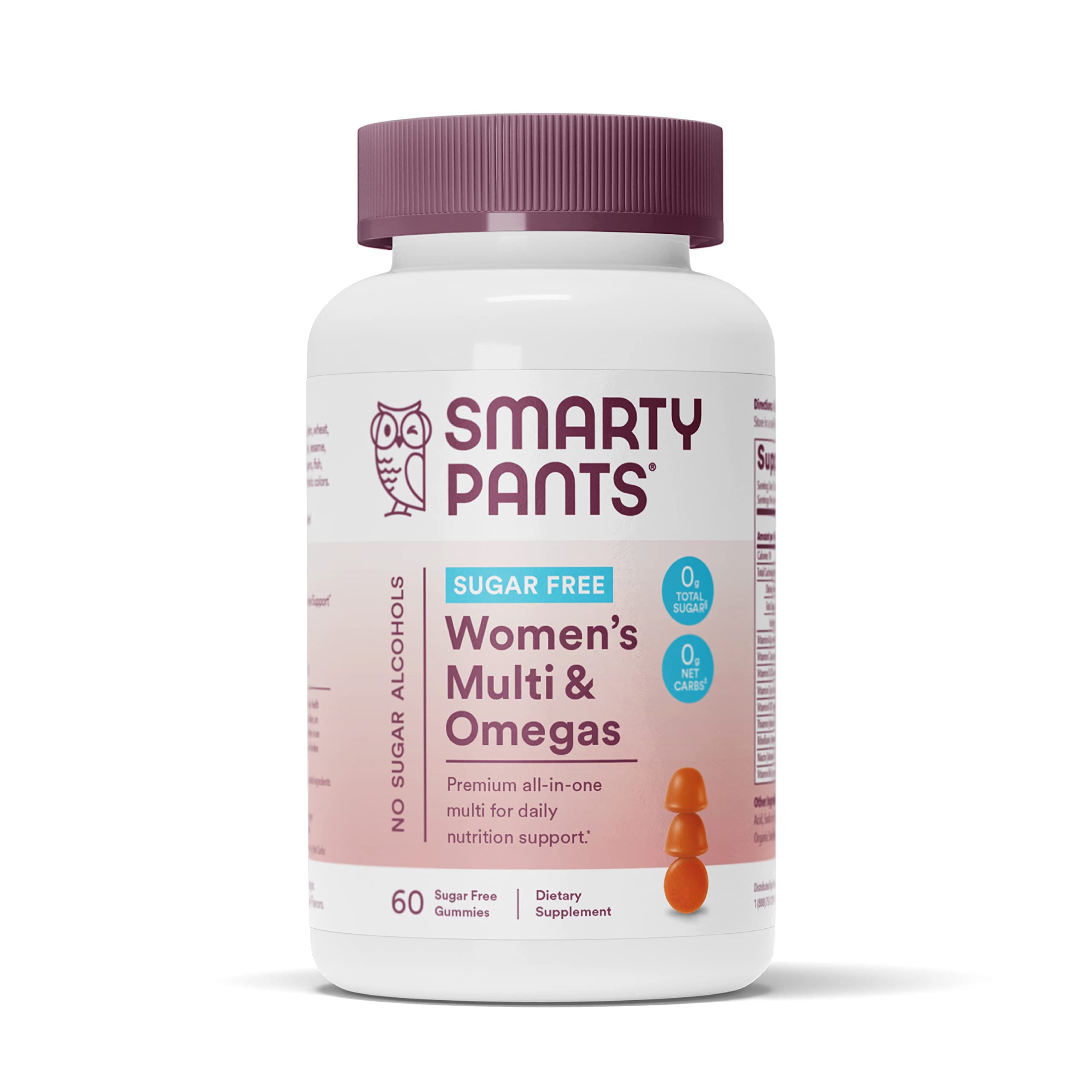 SmartyPants Women's Multivitamin Gummies, Sugar Free: Biotin, Methylfolate, Omega 3 (ALA), Vitamin D3, C, Vitamin B12, B6, Vitamin A, K & Zinc, Gluten Free, 60 Count (20 Day Supply)