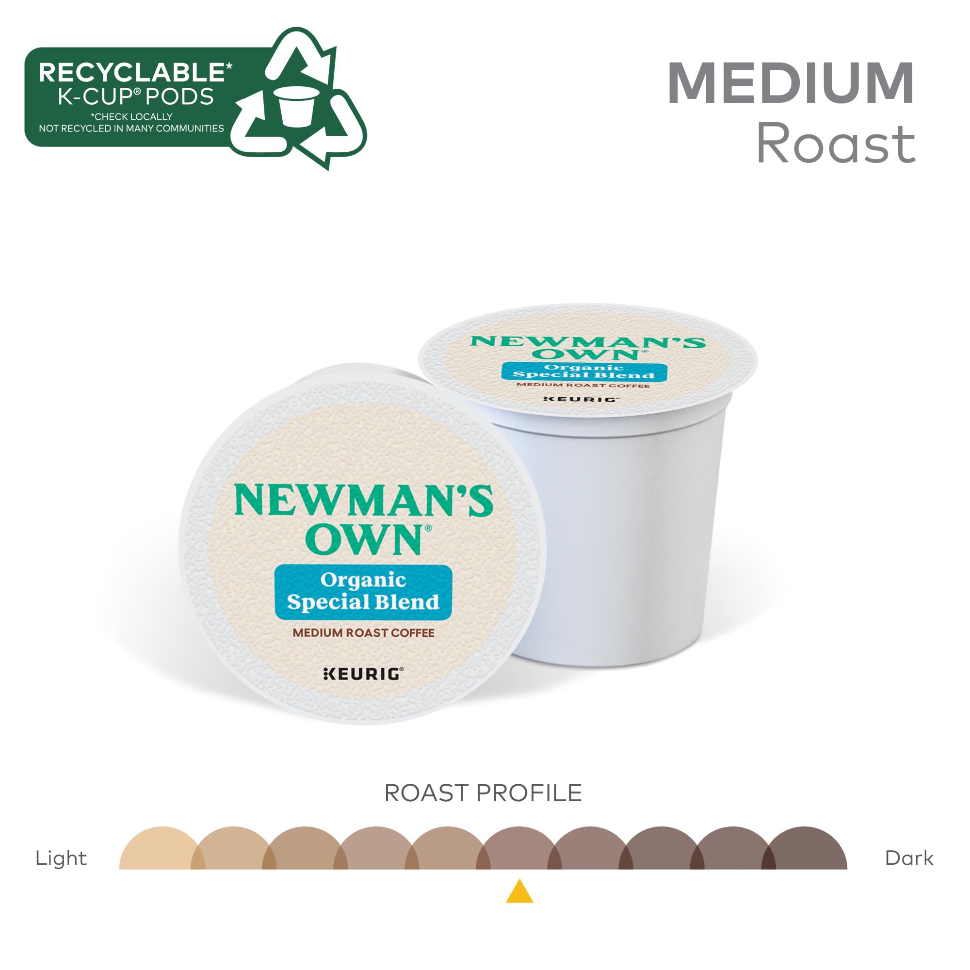 Newman's Own Organics Special Blend Keurig Single-Serve K-Cup Pods, Medium Roast Coffee, 72 Count (6 Packs of 12)