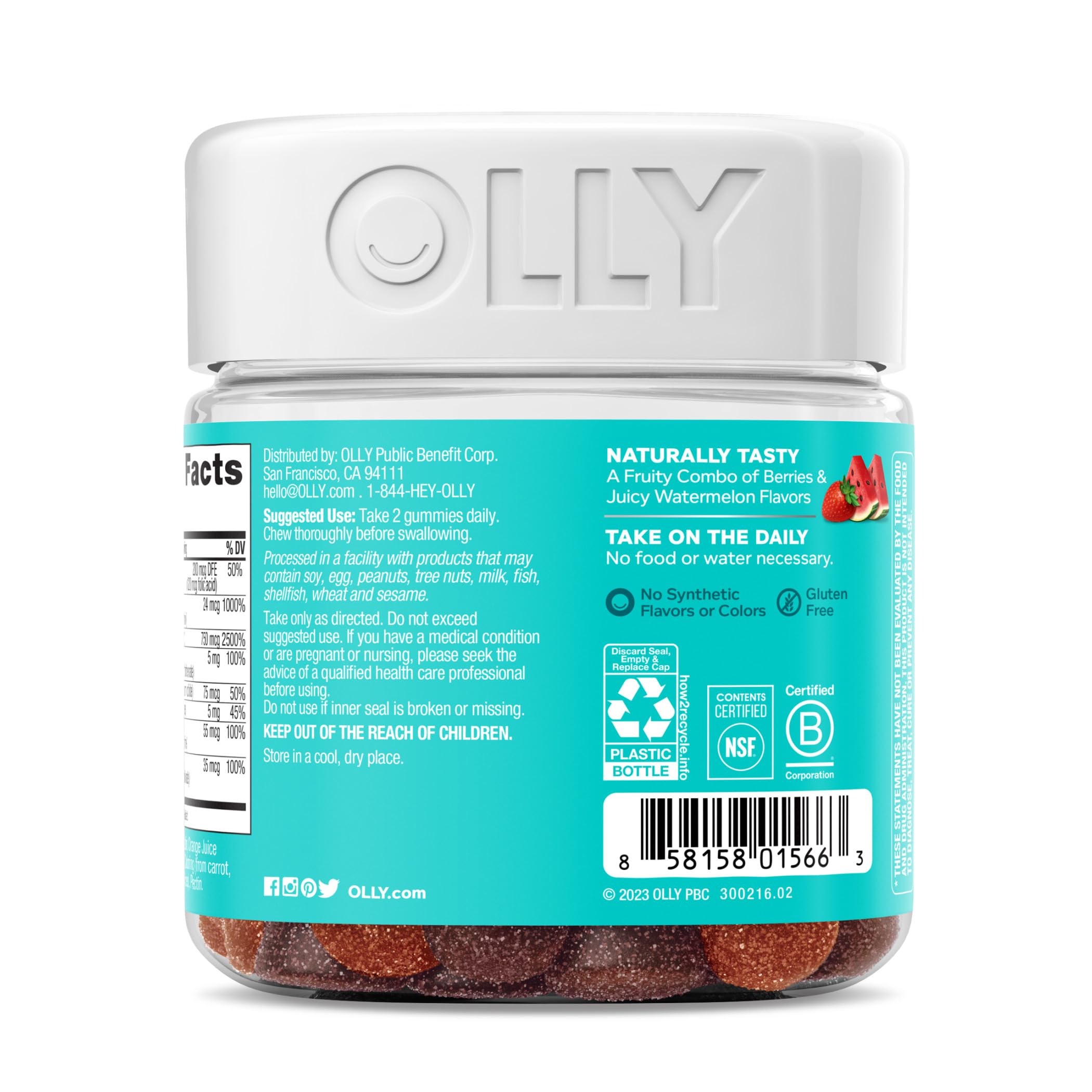 OLLY Teen Girl Multi Gummy, Healthy Skin and Immune Support, 15 Essential Vitamins, Biotin, Zinc, Calcium, Chewable Multivitamin, Berry Melon, 35 Day Supply - 70 Count