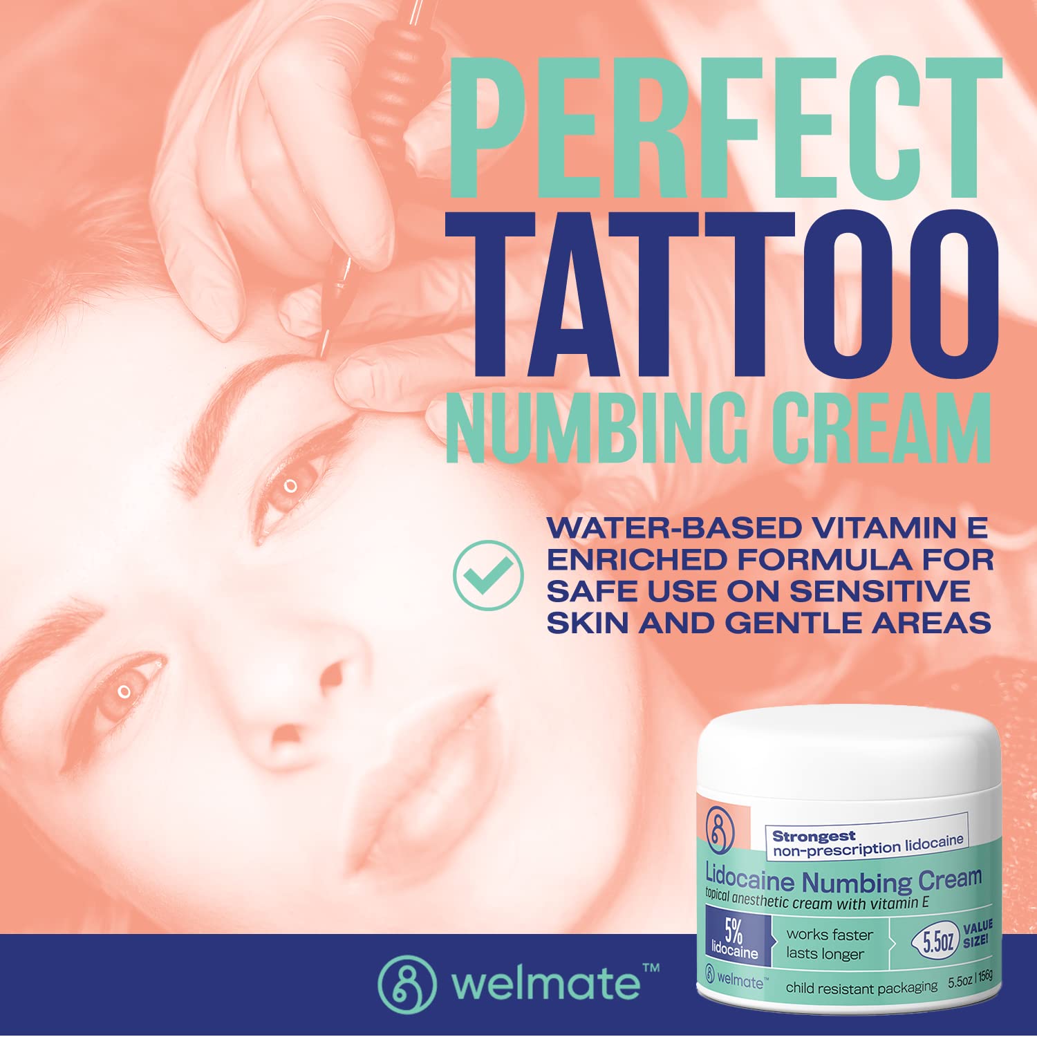 WELMATE | 5% Lidocaine | Numbing Cream Maximum Strength | Topical Anesthetic | Aches, Back Pain, Itching, Soreness, Burning, Tattoos, & Bruises | Unscented | Vegan | Child Resistant Packaging | 5.5 Oz