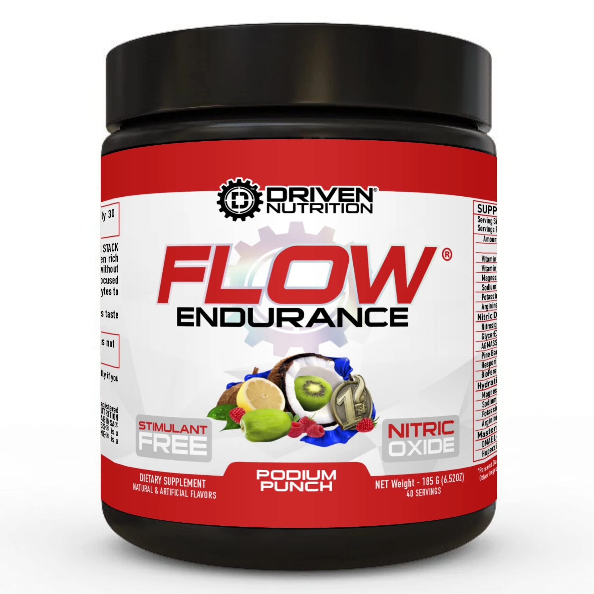 Driven Nutrition Flow - Cognitive Enhancing Nitric Oxide Nootropic - Endurance & Energy - Increase Focus, Athletic Performance, Muscle Mass - Vitamin B12 & Electrolytes - Podium Punch, 60 Servings