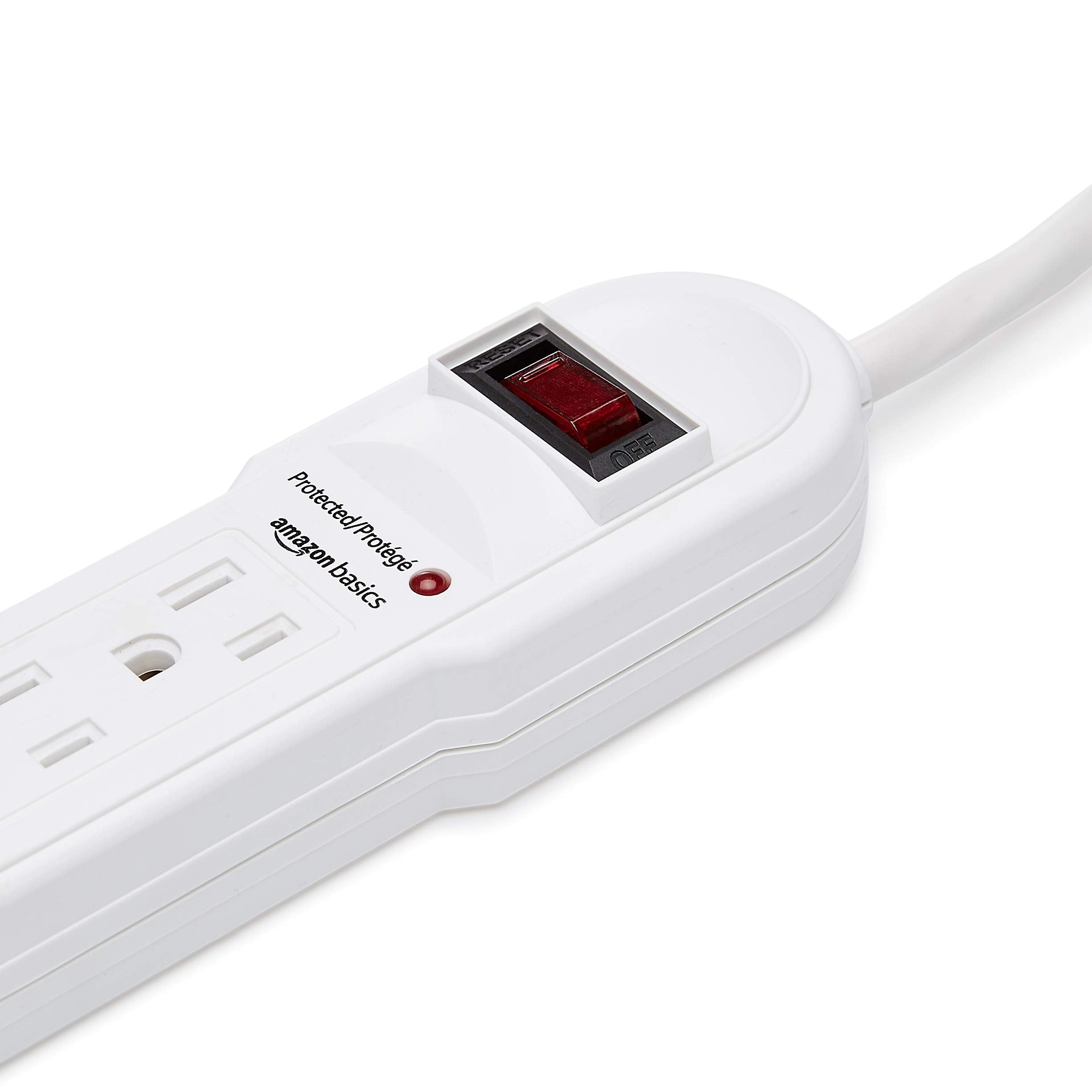 Amazon Basics 6-Outlet Surge Protector Power Strip, 6-Foot Long Cord, 790 Joule - White