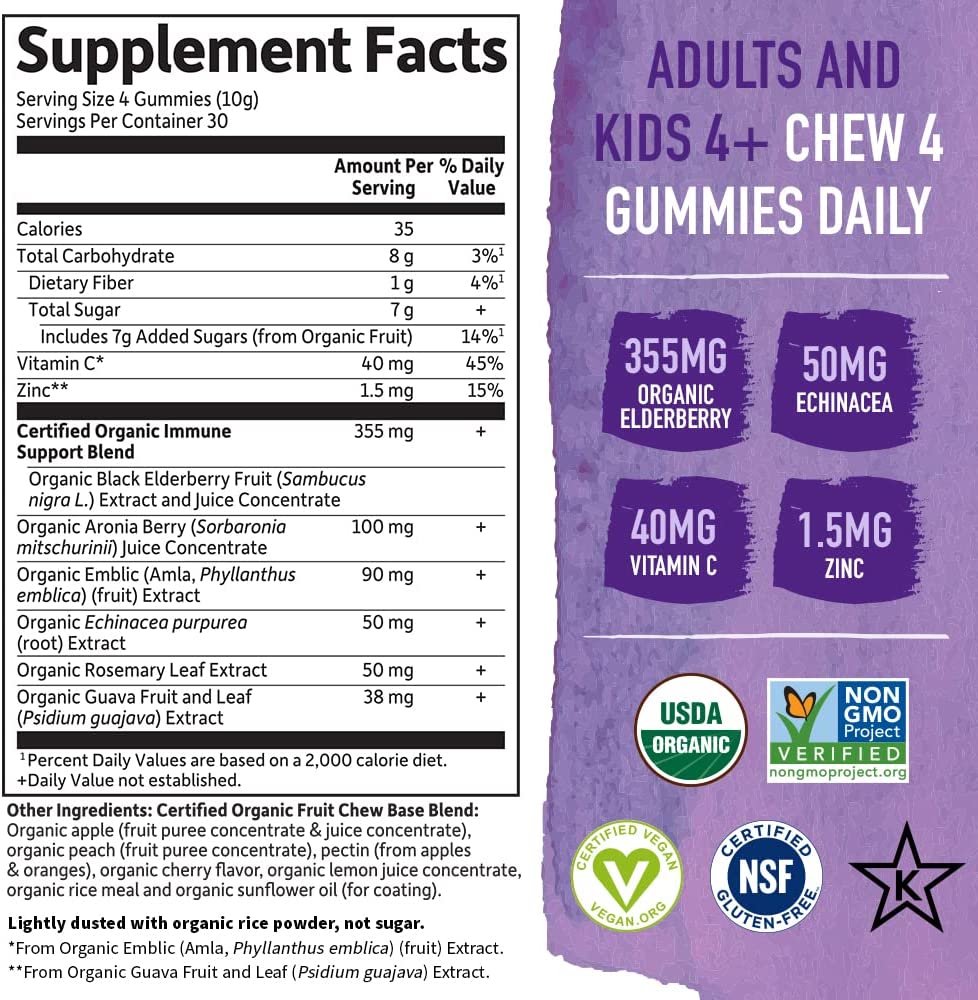 Garden of Life mykind Organics Elderberry Gummies for Adults & Kids - Immune Support Supplement with Organic Fruit, Herbal Blend, Elderberry, Echinacea, Zinc, Vitamin C, 120 Vegan Gluten Free Gummies