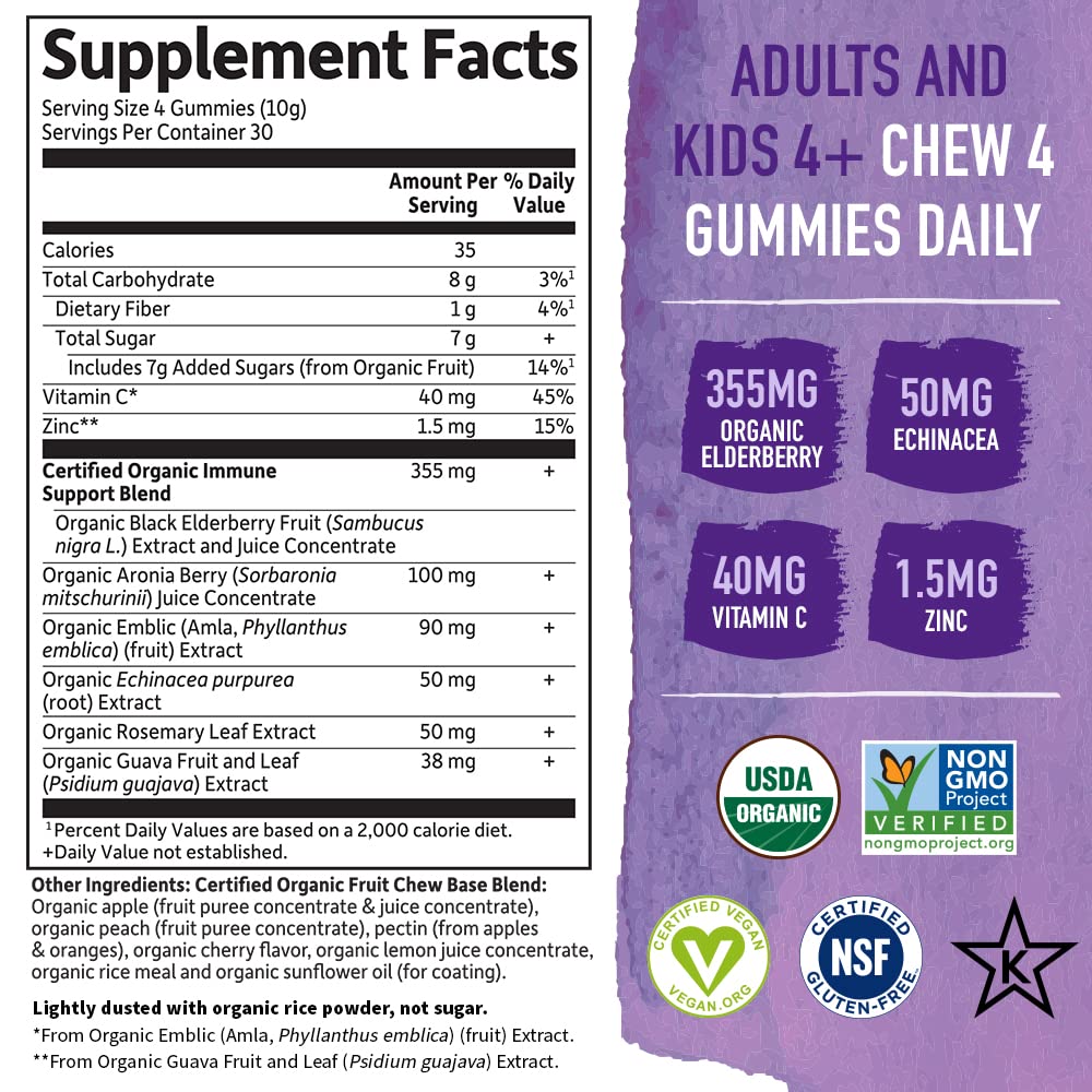 Garden of Life mykind Organics Elderberry Gummies for Adults & Kids - Immune Support Supplement with Organic Fruit, Herbal Blend, Elderberry, Echinacea, Zinc, Vitamin C, 120 Vegan Gluten Free Gummies