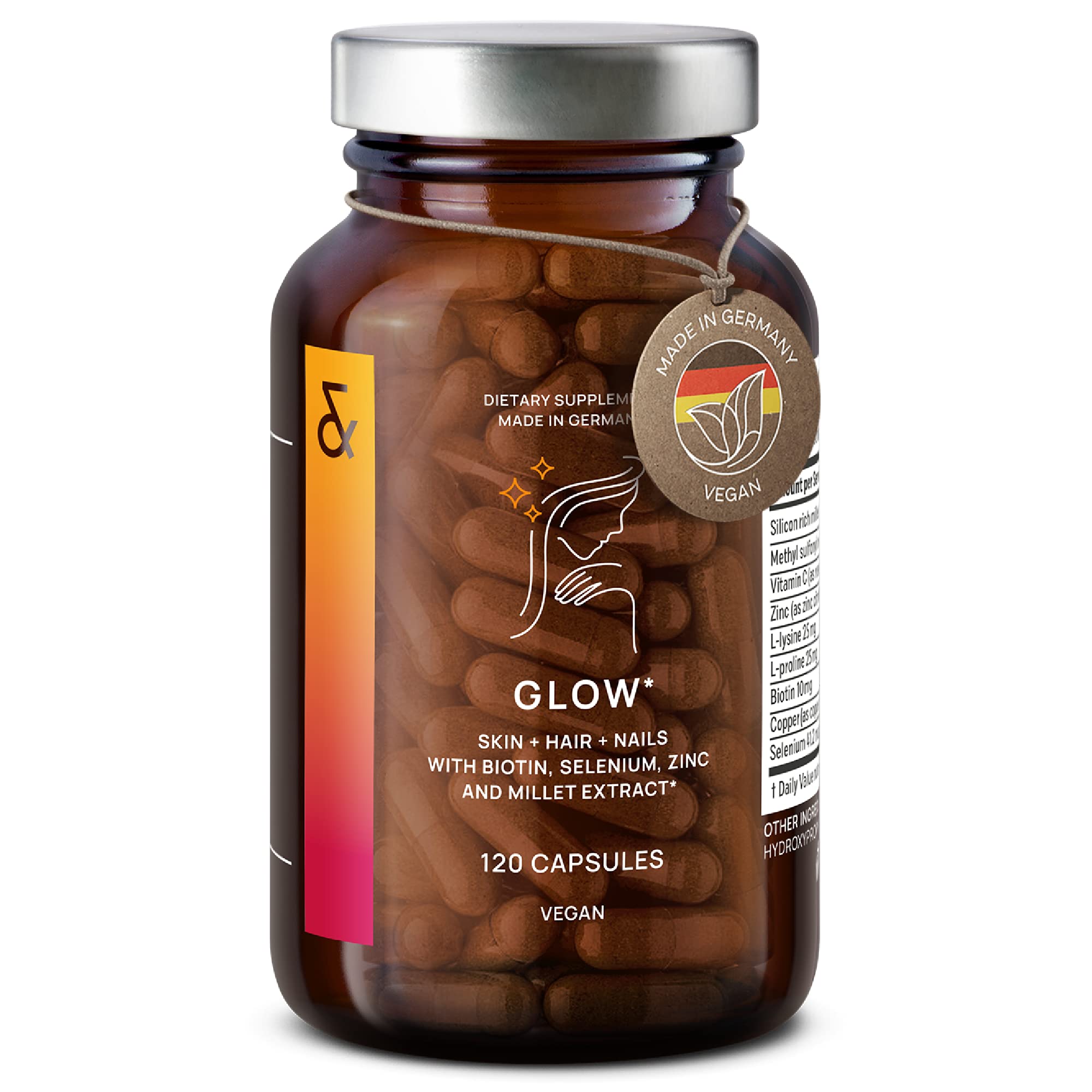 CLAV® Glow Hair Vitamins with Biotin 10000mcg - Vegan Hair Growth Supplement - Hair, Skin, Nail Nutrients with Zinc & Selenium - 120 Capsules for Men & Women - Made in Germany