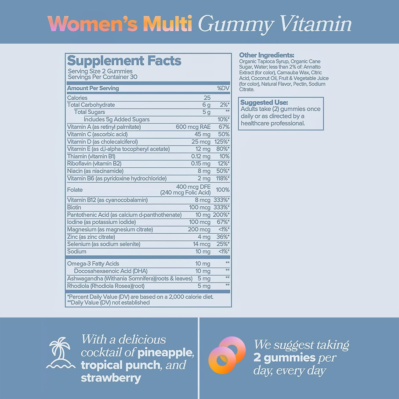 DISCO Multivitamin Gummies for Women – Vegan Gummy Vitamins with Omega 3, Ashwagandha and Rhodiola – Multivitamin for Women with Biotin - Women's Gummy Multivitamins and Minerals, 60 Count (Pack of 1)