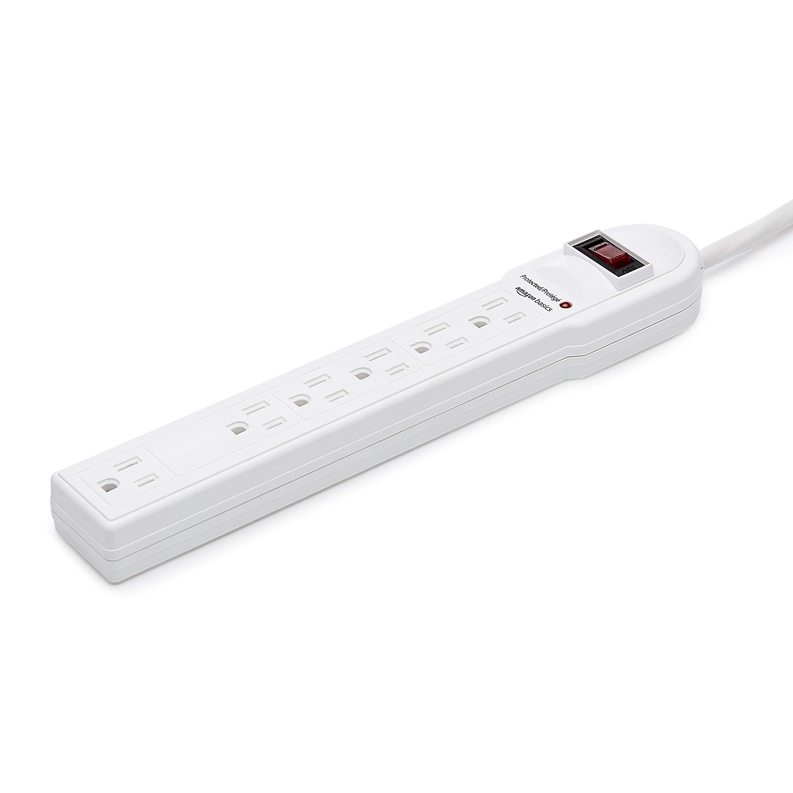 Amazon Basics 6-Outlet Surge Protector Power Strip, 6-Foot Long Cord, 790 Joule - White