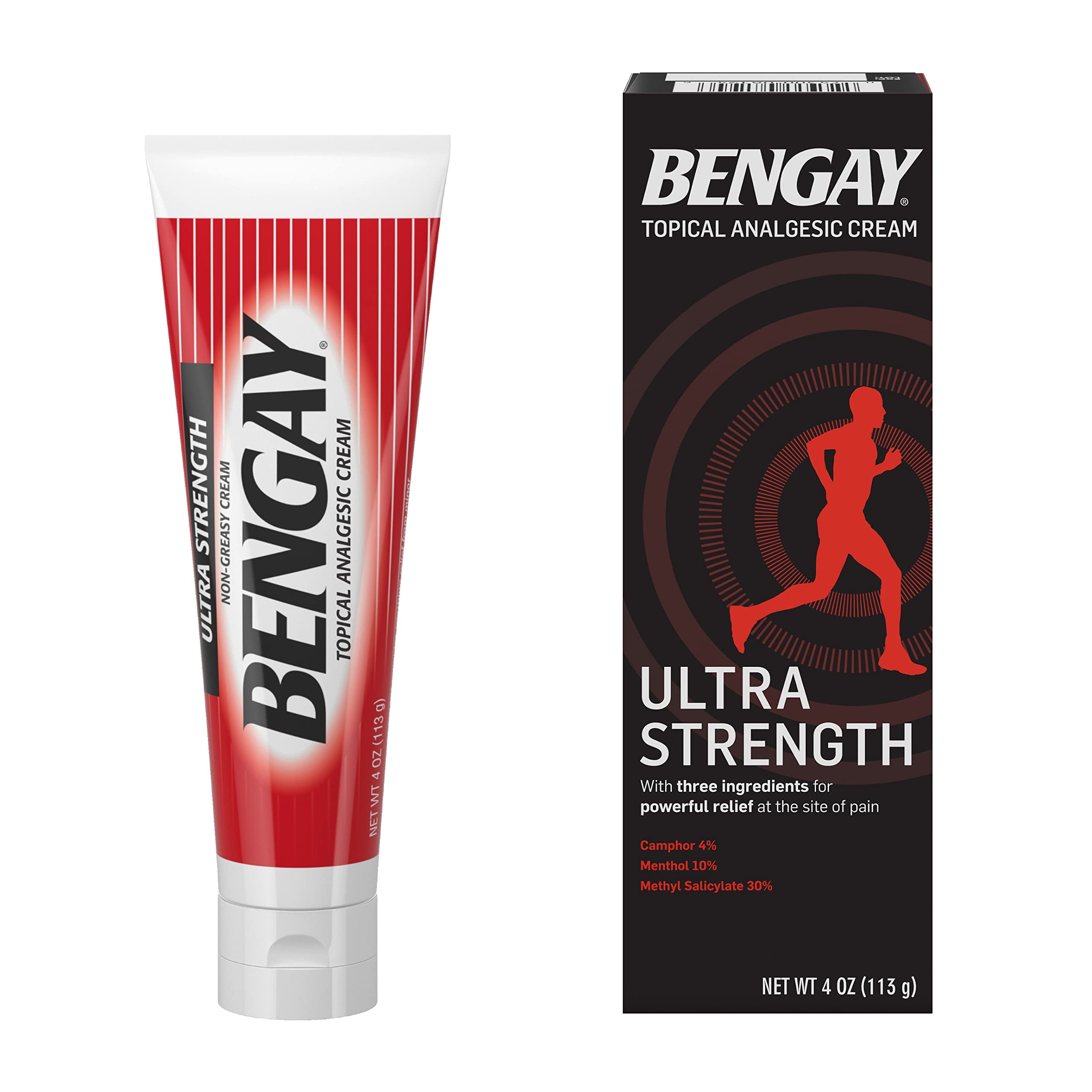 Bengay Ultra Strength Topical Pain Relief Cream, Non-Greasy Topical Analgesic for Minor Arthritis, Muscle, Joint, and Back Pain, Camphor, Menthol & Methyl Salicylate, 4 oz