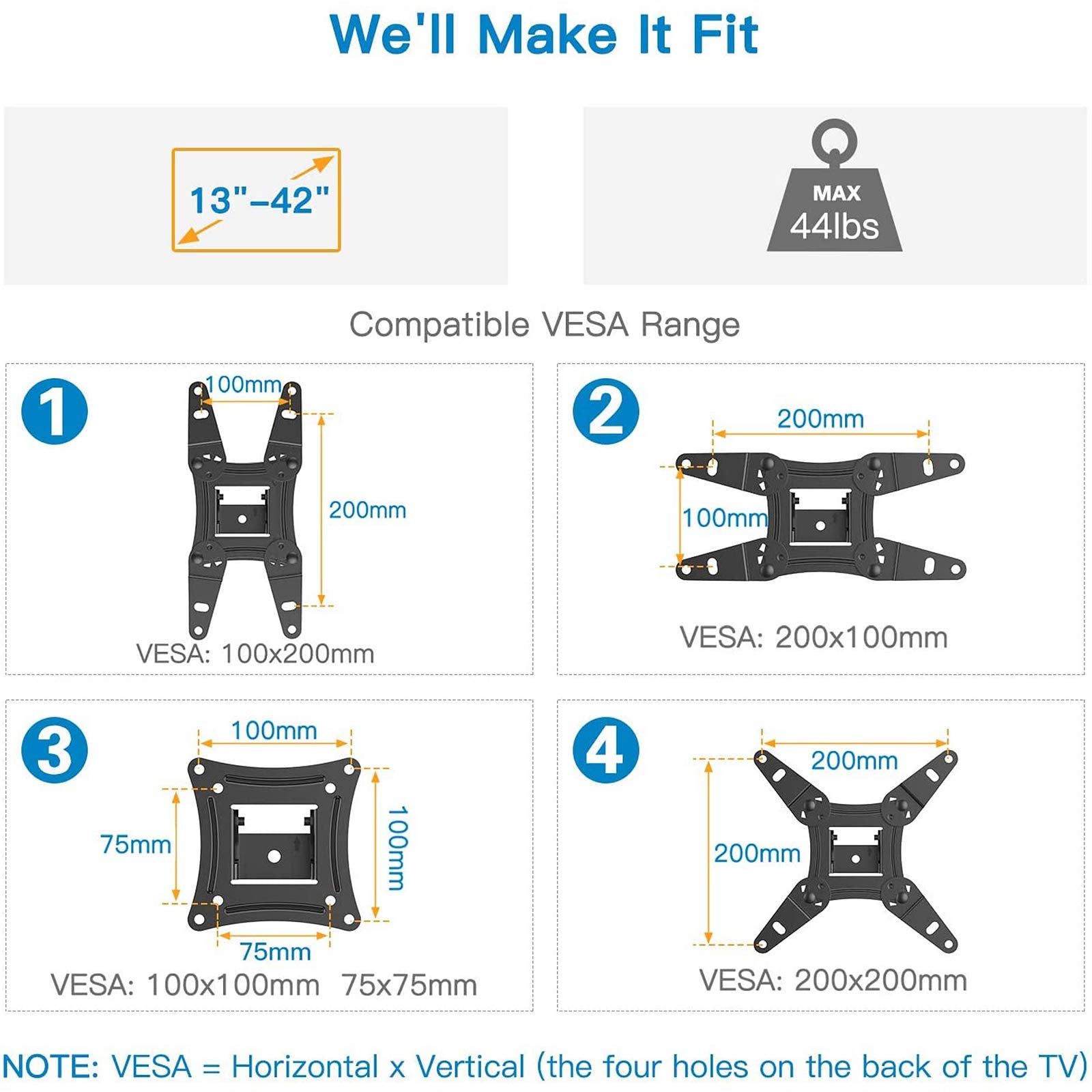 Full Motion TV Monitor Wall Mount Bracket Articulating Arms Swivels Tilts Extension Rotation for Most 13-42 Inch LED LCD Flat Curved Screen TVs & Monitors, Max VESA 200x200mm up to 44lbs by Pipishell