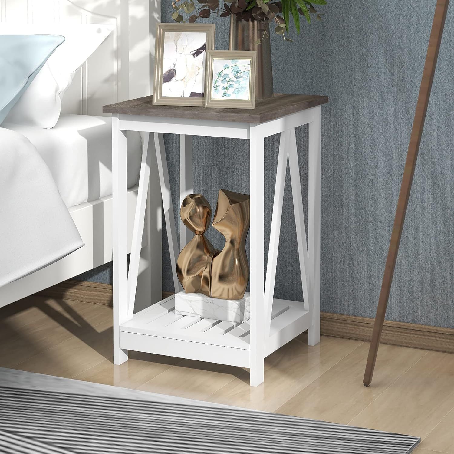 Elegant Square End Table with Slats