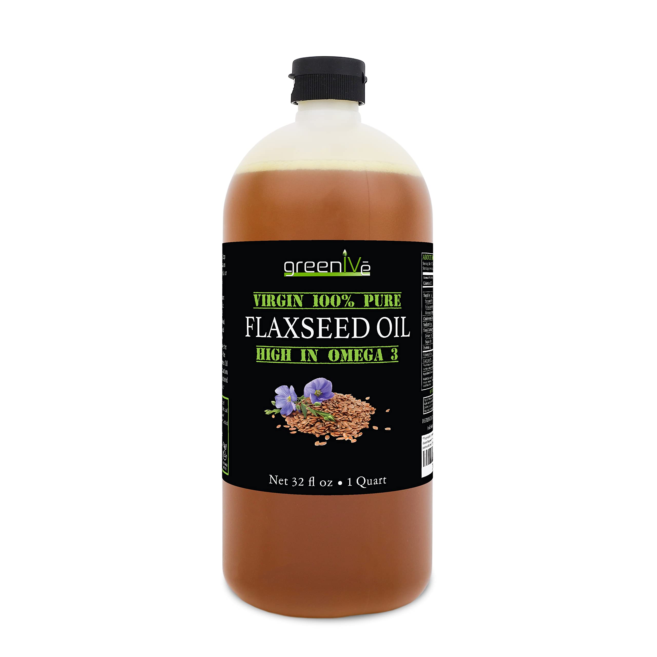 Greenive Flax Seed Oil 100% Pure Cold Pressed High Omegas Exclusively on Amazon (32 Fl Oz)