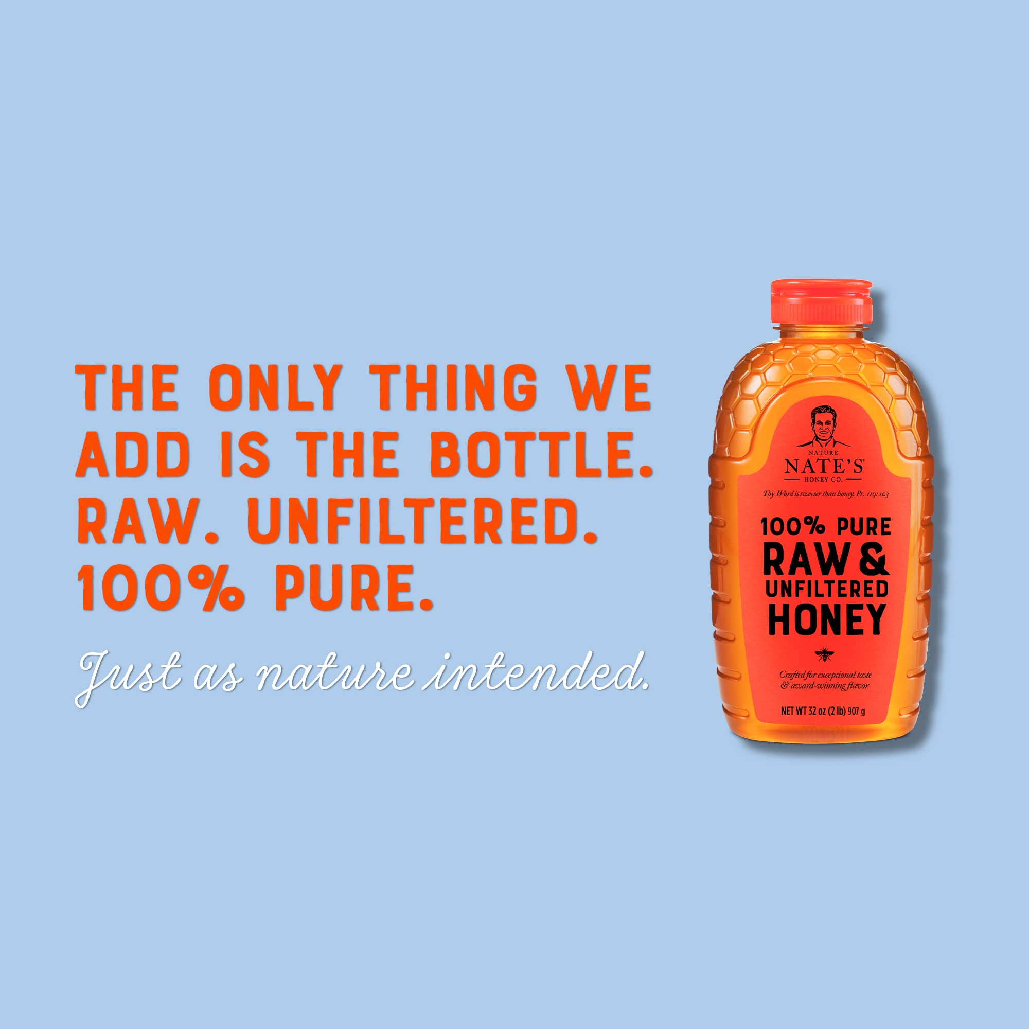 Nature Nate’s 100% Pure, Raw & Unfiltered Honey; 32oz. Squeeze Bottle; Award-Winning Taste