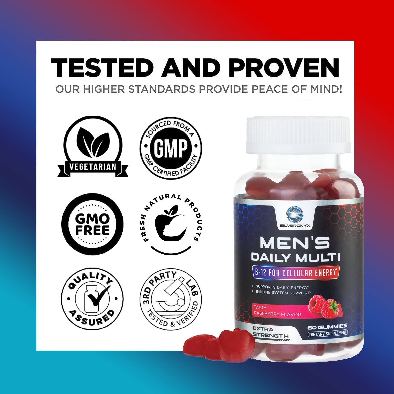 Men's Multivitamin Gummy - Max Strength Mens Multi Vitamins - Daily Men Multivitamins with Vitamin A, C, D, E, B6, B12 & Zinc for Immune Support, Nature's Supplement Brand, Berry Flavored - 60 Gummies