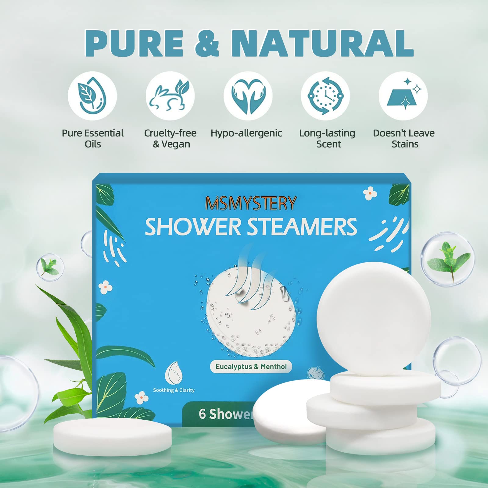 Mismystery Shower Steamers Aromatherapy, Eucalyptus Menthol Shower Steamer Bath Vapor Tablets for Sinus Relief and Relaxation, Shower Bombs Aromatherapy Bath Products Fathers Day Gift Ideas for Dad