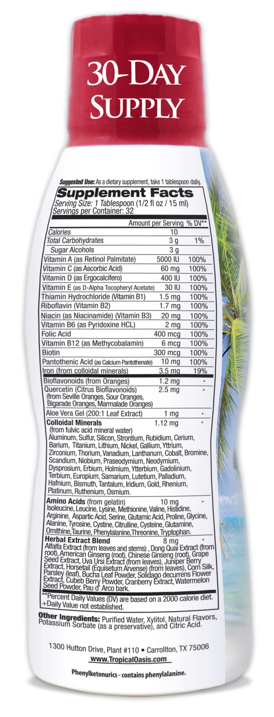 Tropical Oasis Adult Liquid Multivitamin -Liquid Multi-Vitamin and Mineral Supplement with 125 Total Nutrients Including; 85 Vitamins & Minerals, 23 Amino Acids, and 18 Herbs - 16 fl oz, 32 serv