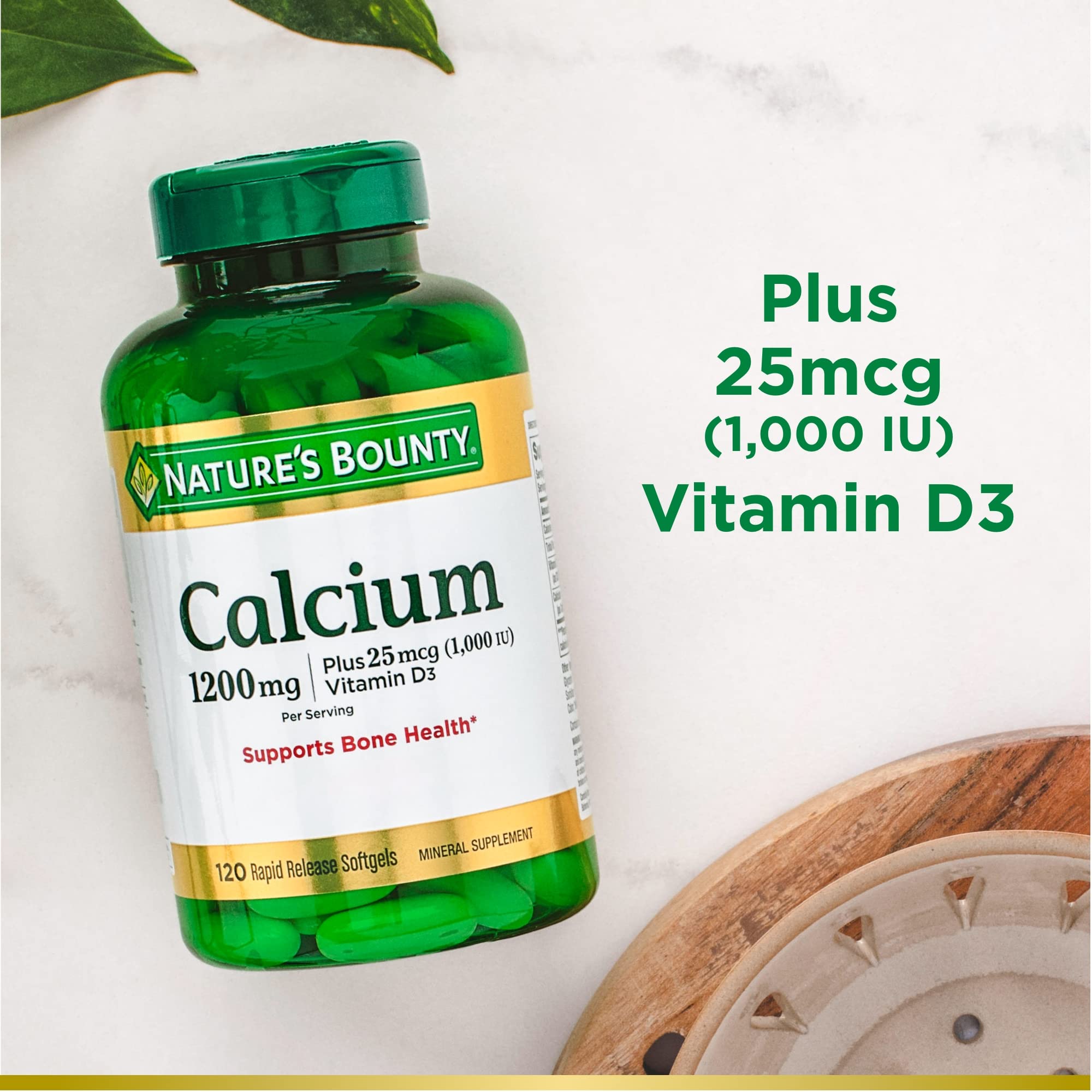 Calcium Carbonate & Vitamin D by Nature's Bounty, Supports Immune Health & Bone Health, 1200mg Calcium & 1000IU Vitamin D3, 120 Softgels