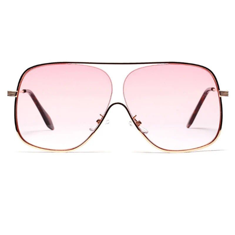 Chic Oversized Square Pilot Sunglasses - Unisex Metal Half Frame with Pink Gradient Lenses