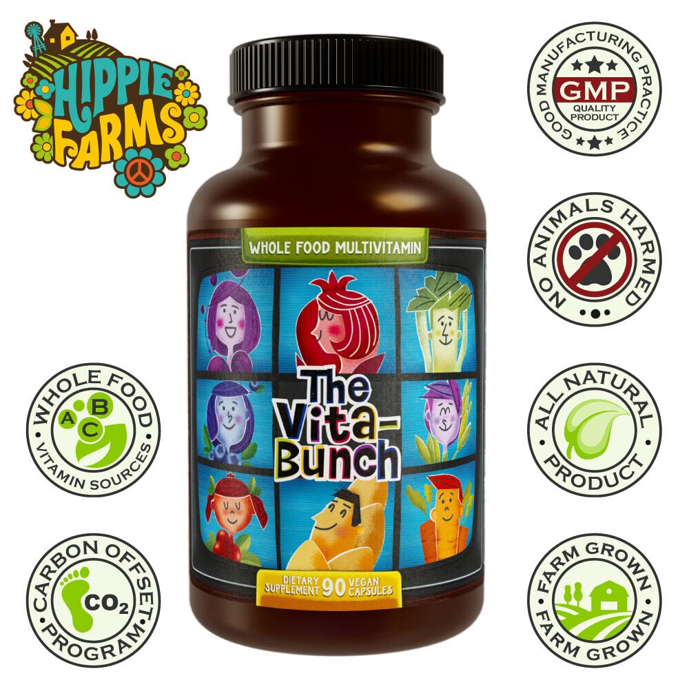 Hippie Farms Whole Food Multivitamin Fruit & Super Greens All-in-one Vitamin Complex, 90 Vegan Capsules - Daily Vitamin for Women and Men - Iron, Zinc, B12, Vitamin A, D3 and More