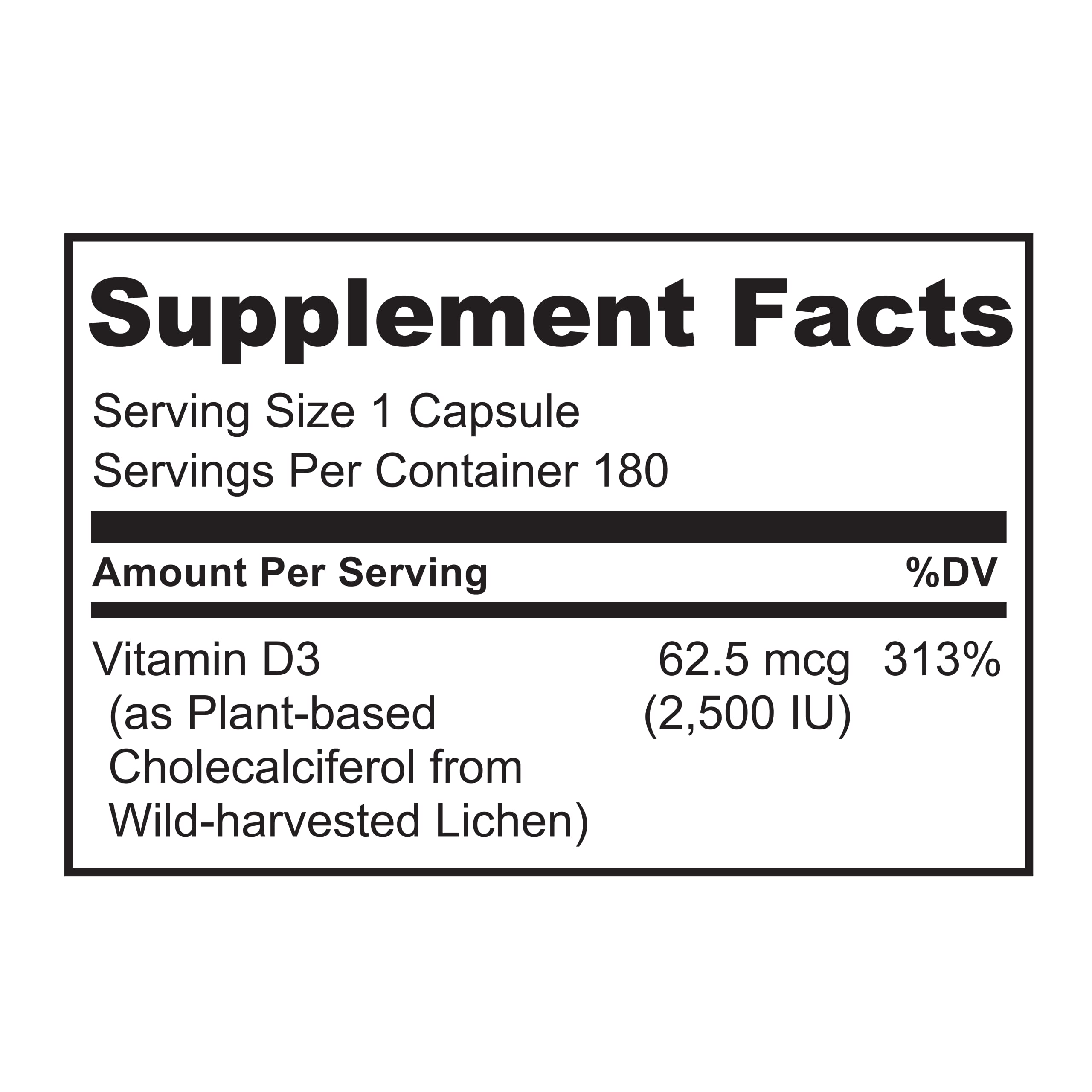 NATURELO Vitamin D - 2500 IU - Plant Based from Lichen - Natural D3 Supplement for Immune System, Bone Support, Joint Health - Vegan - Non-GMO - Gluten Free - 180 Mini Capsules