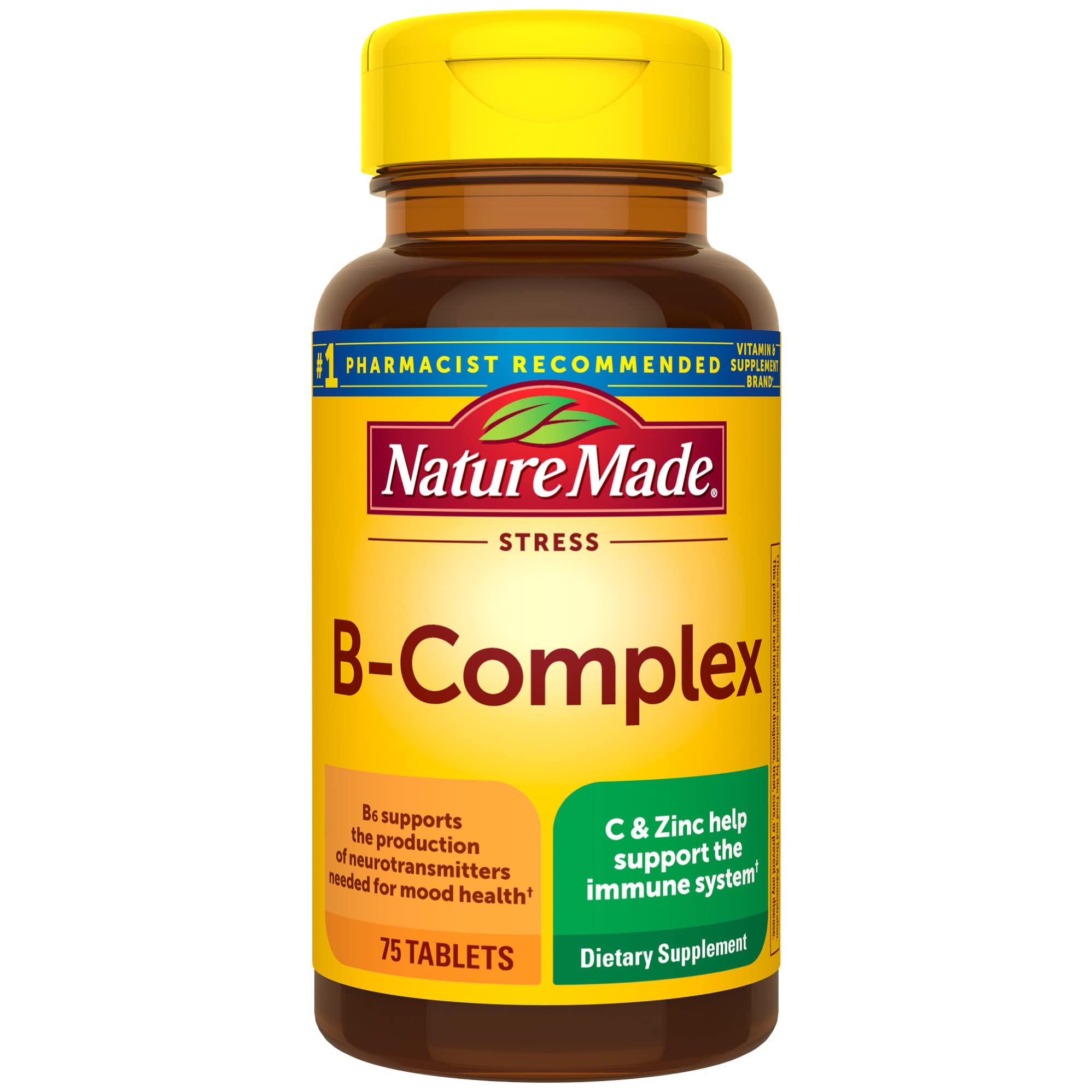 Nature Made Stress B Complex with Vitamin C and Zinc, Dietary Supplement for Immune Support, 75 Tablets, 75 Day Supply