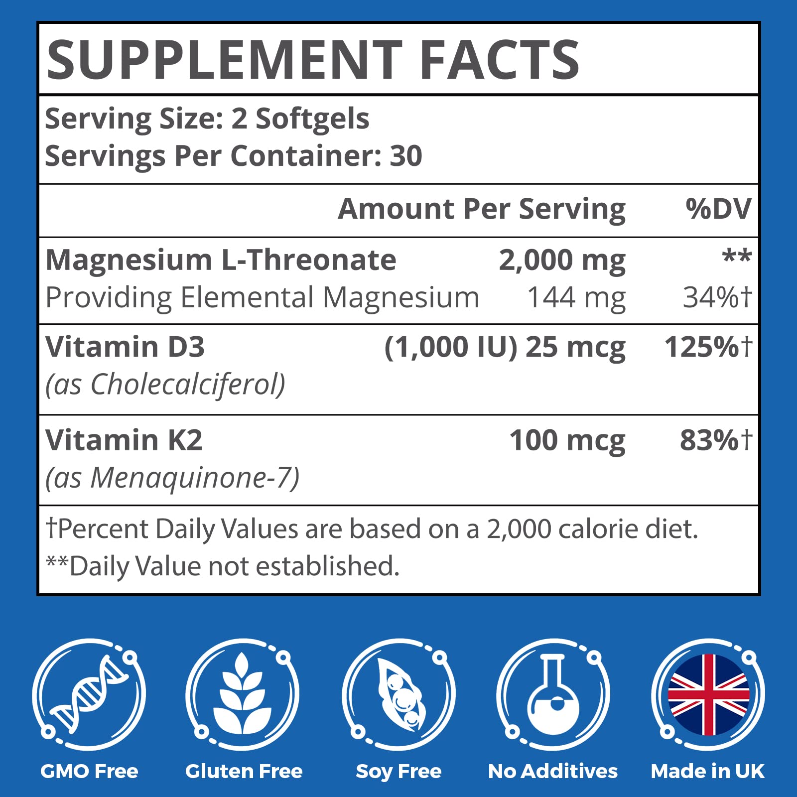 Liposomal Magnesium L-Threonate 2000mg-High Absorption-Magnesium Threonate Supplements with Vitamin D3 & K2 for Women,Men,60 Magnesium L Threonate Capsules for Brain,Memory,Cognition,Bone,Muscle