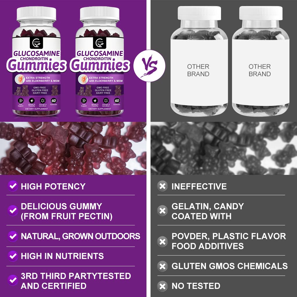 GORNVB Glucosamine Chondroitin Gummies with MSM & Elderberry Extra Strength - Joint Support, Antioxidant Immune Support Supplement for Adults, Men & Women - 60 Chondroitin Gummies (2 Pack)