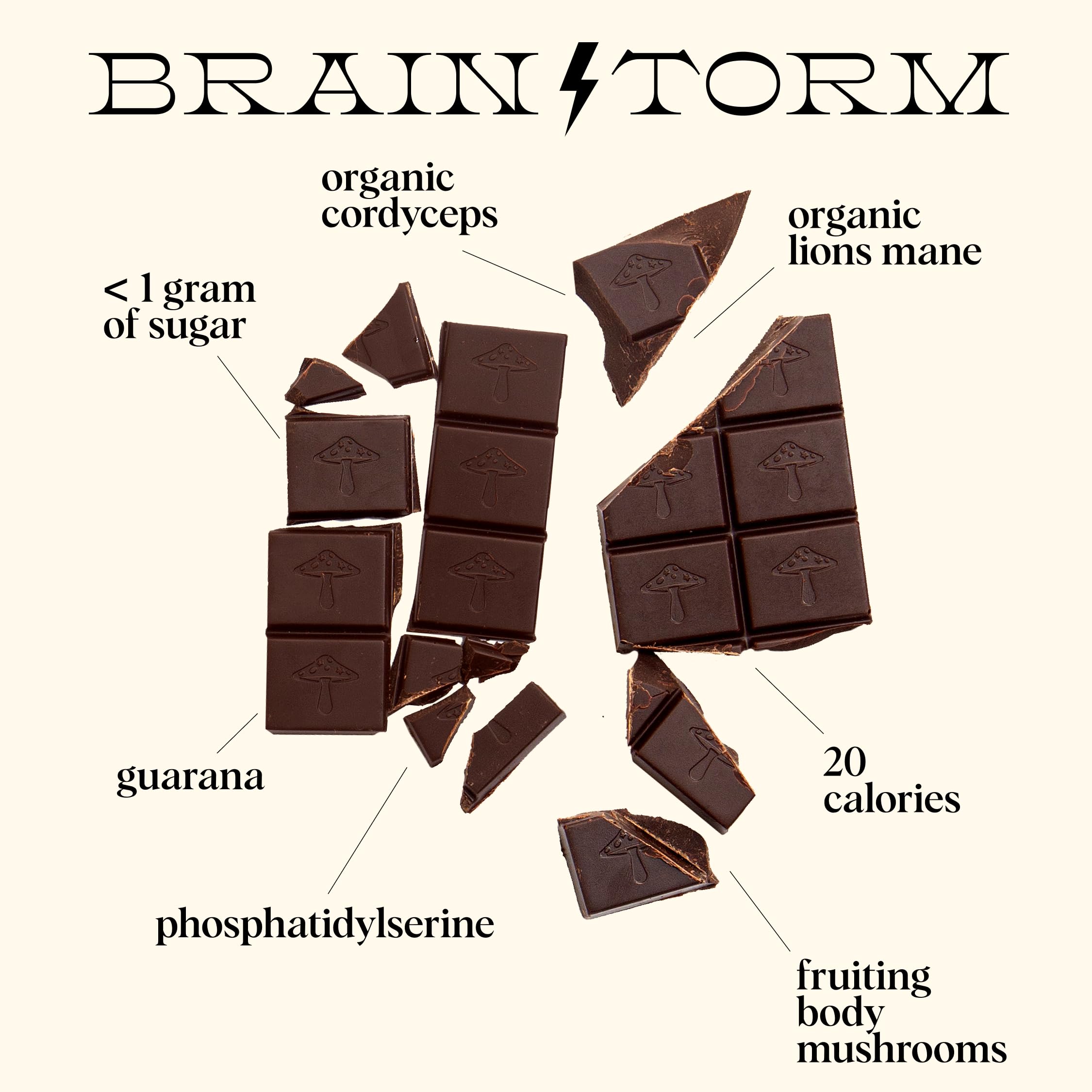 Alice Mushrooms Brainstorm | Mushroom Chocolates | Energy Bites for Focus, Clarity & Cognitive Function | Lions Mane, Cordyceps Mushrooms, Guarana & Phosphatidylserine, Natural Caffeine | Nootroopic