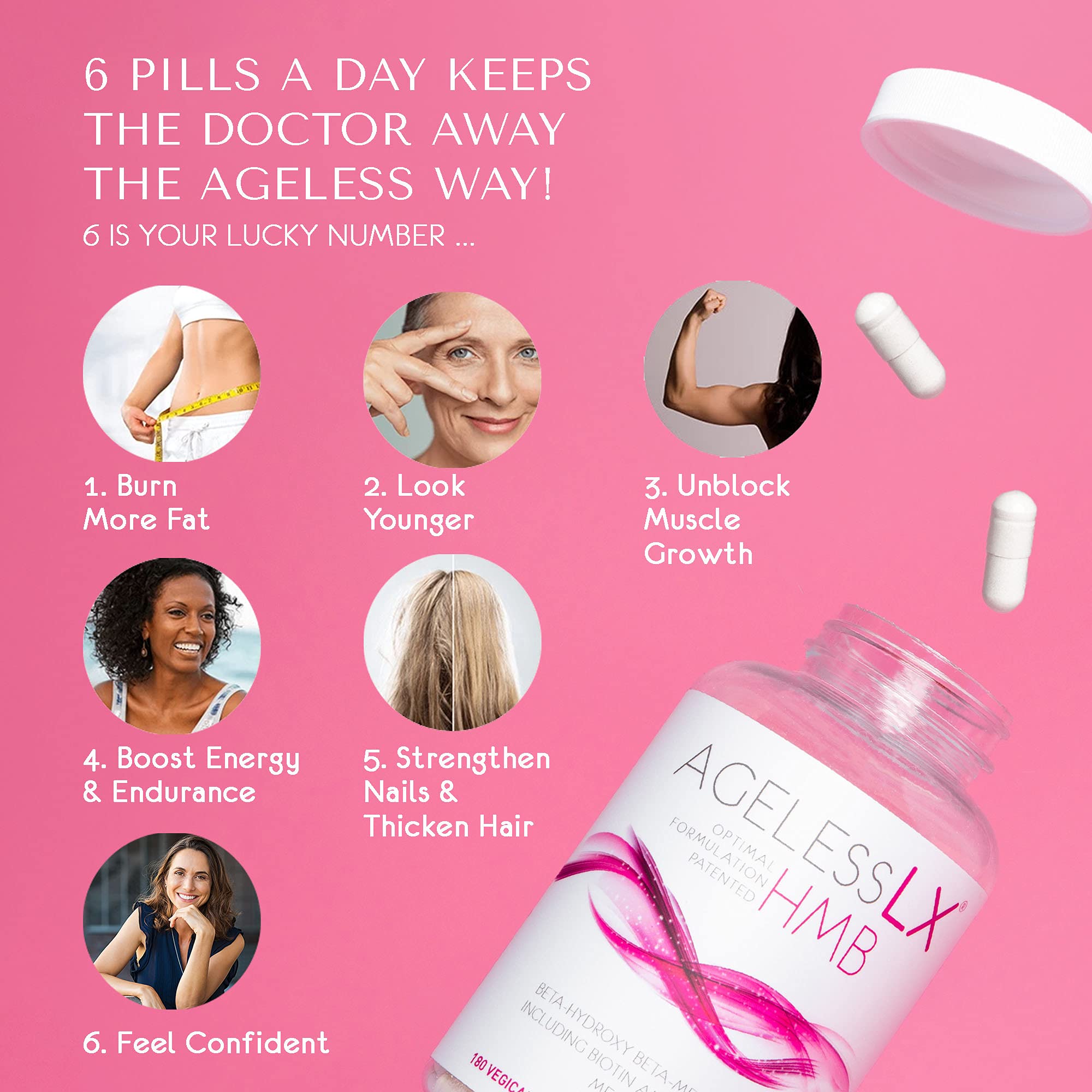 AgelessLX Supplement Capsule for Women with HMB, Collagen Enhancers Vitamin D3 and K2, Horsetail and Biotin - Builds Lean Sculpted Muscle, Glowing Skin and Thicker, Stronger Hair and Nails