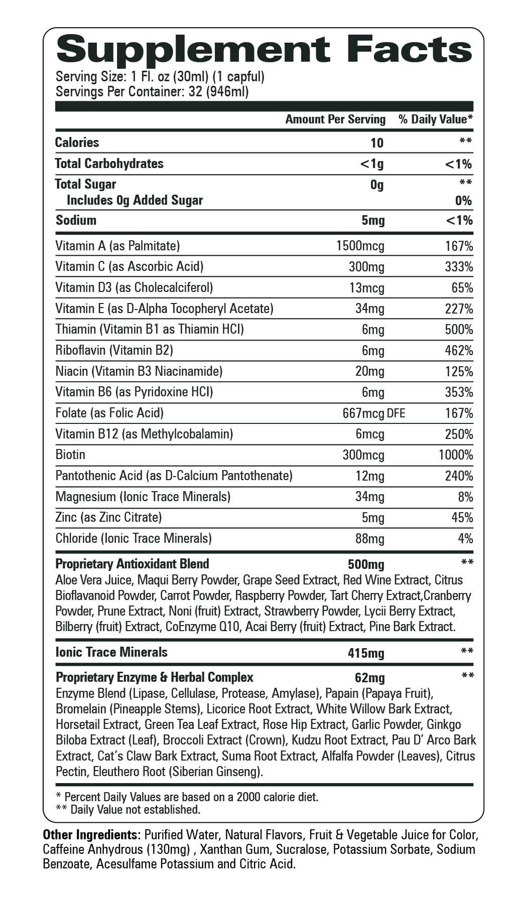 Turbo Power Plus Super Immunity 32 Oz. Liquid Energy Formula: 72 Natural Plant-Based Minerals, 17 Powerful Antioxidants, 47 Vitamins, Enzymes, Vitamin D3, Vitamin A, and Vitamin C