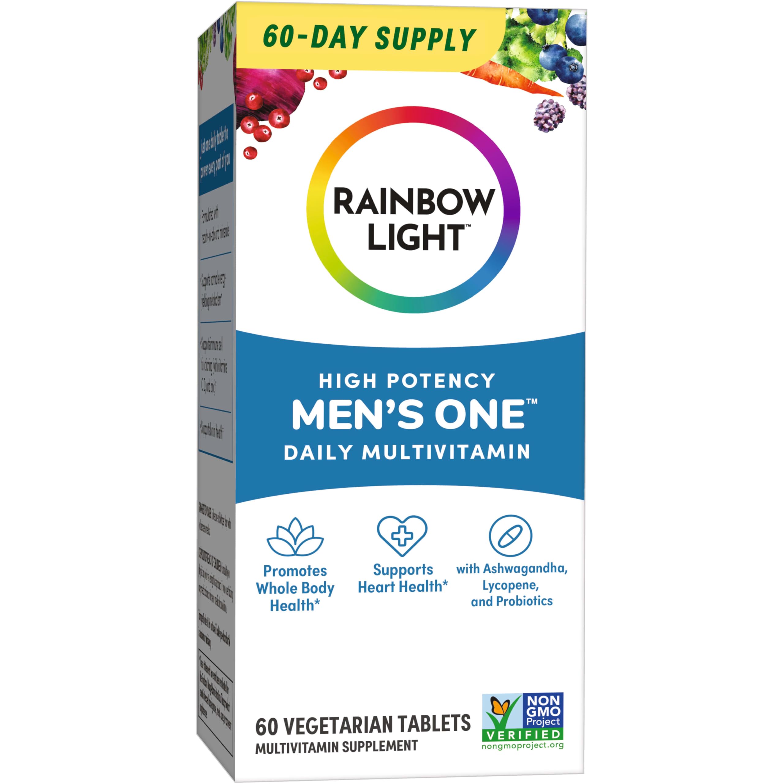 Rainbow Light Mens One Multivitamin, Men's Daily Multivitamin Provides High-Potency Immune Support, With Vitamin C, Vitamin D and Zinc, Vegetarian, 60 Count