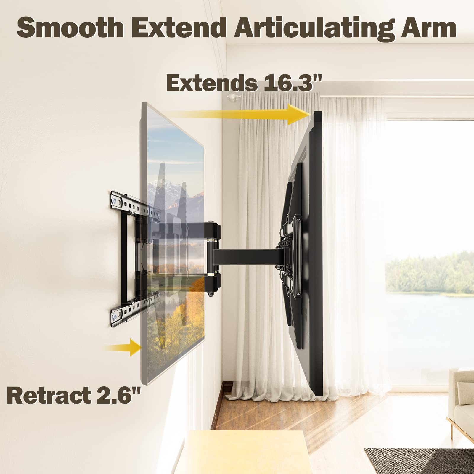 Mounting Dream UL Listed TV Wall Mount for Most 42-84” TVs, Premium Ball Bearings Design for Ultra-Slim TV’s Smooth Moving, Full Motion TV Mount with Articulating Arm, Max VESA 600x400mm and 100LBS