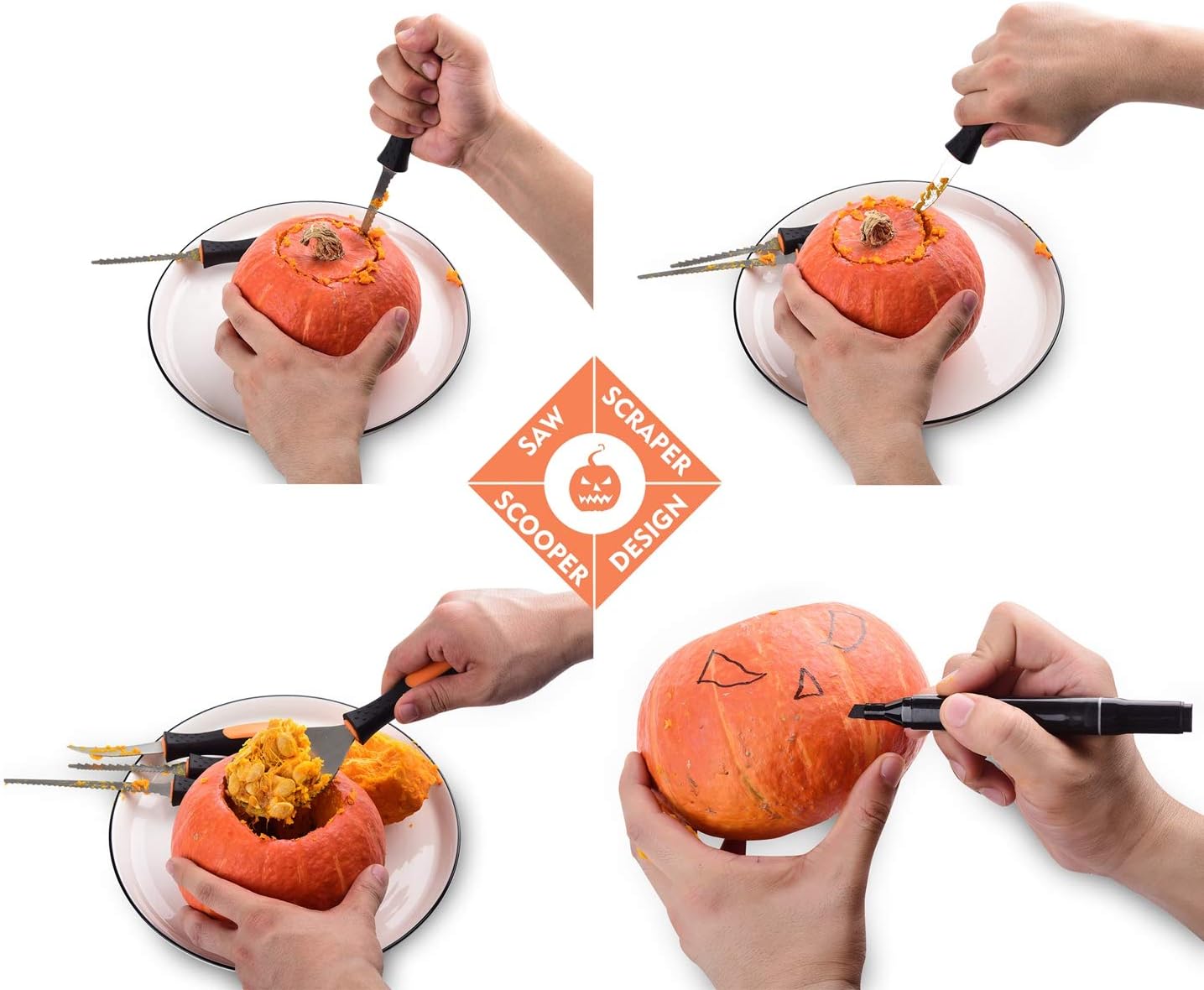 7Felicity Professional Halloween Pumpkin Carving Kit, Anti-Slip Rubber Handle, 9 Piece Stainless Steel Pumpkin Carving Tools Knife Set for Halloween DIY Decoration, with Storage Bag