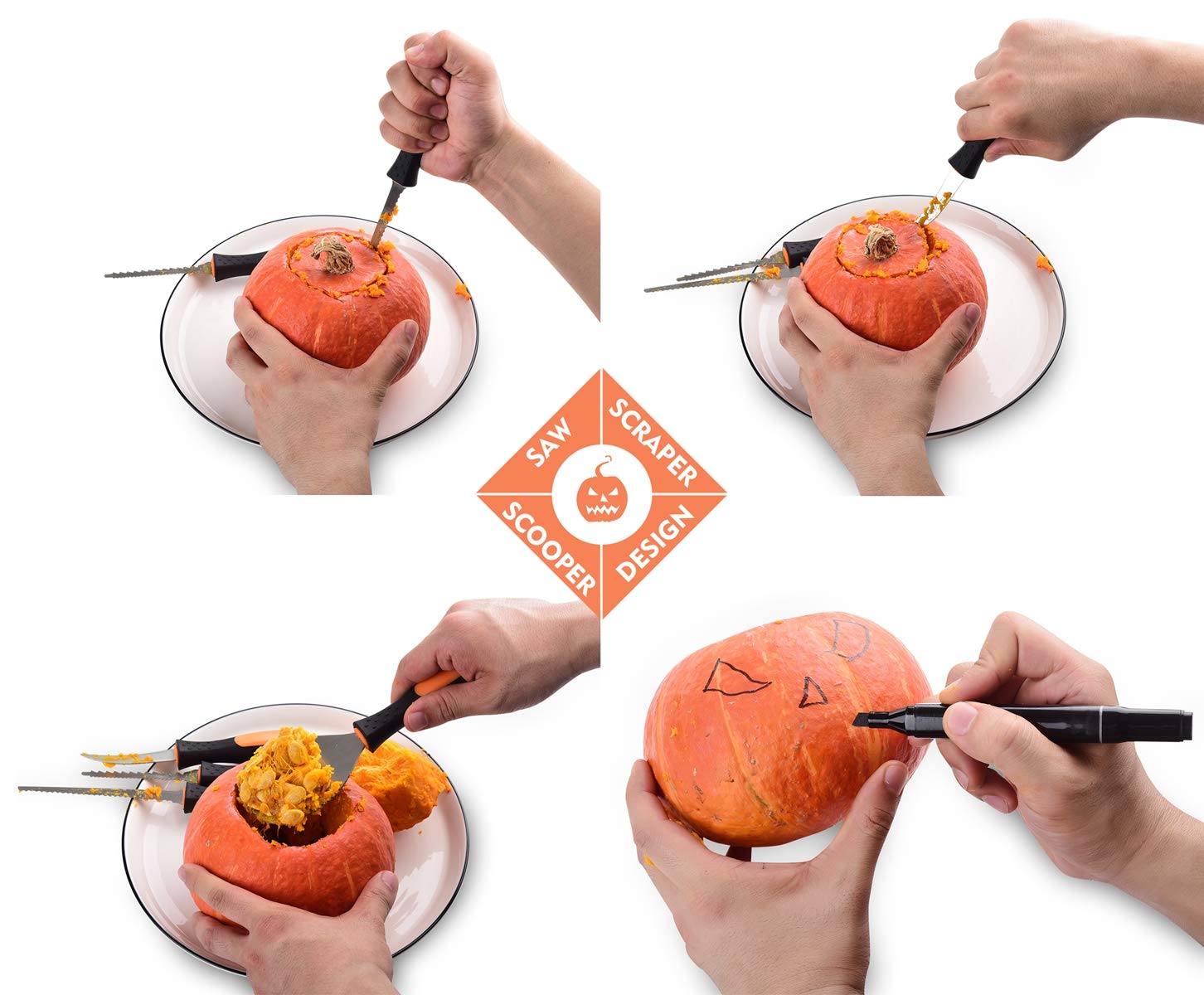 7Felicity Professional Halloween Pumpkin Carving Kit, Anti-Slip Rubber Handle, 9 Piece Stainless Steel Pumpkin Carving Tools Knife Set for Halloween DIY Decoration, with Storage Bag